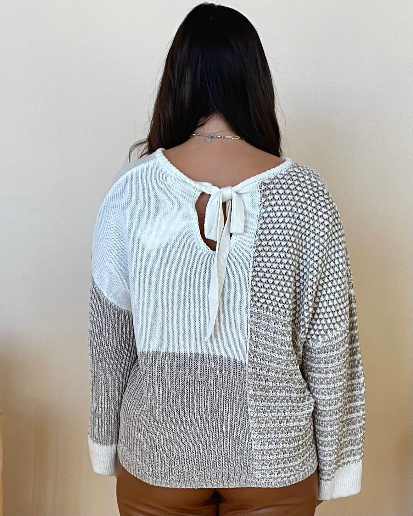 Nice Try Taupe Multi Colorblock Sweater-Shop-Womens-Boutique-Clothing