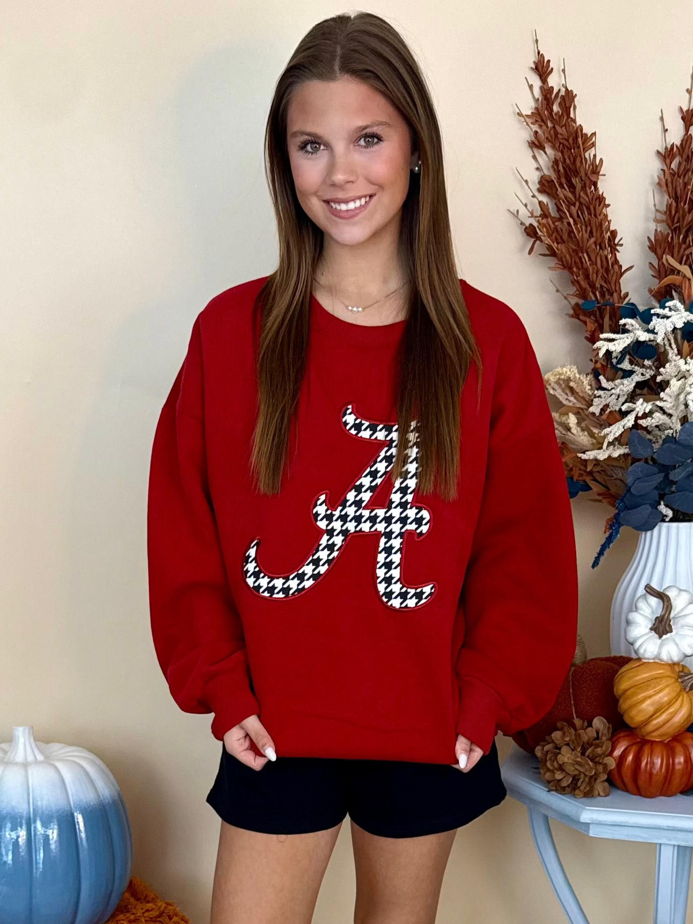 Lulu Mac Crimson Houndstooth "A" Sweatshirt