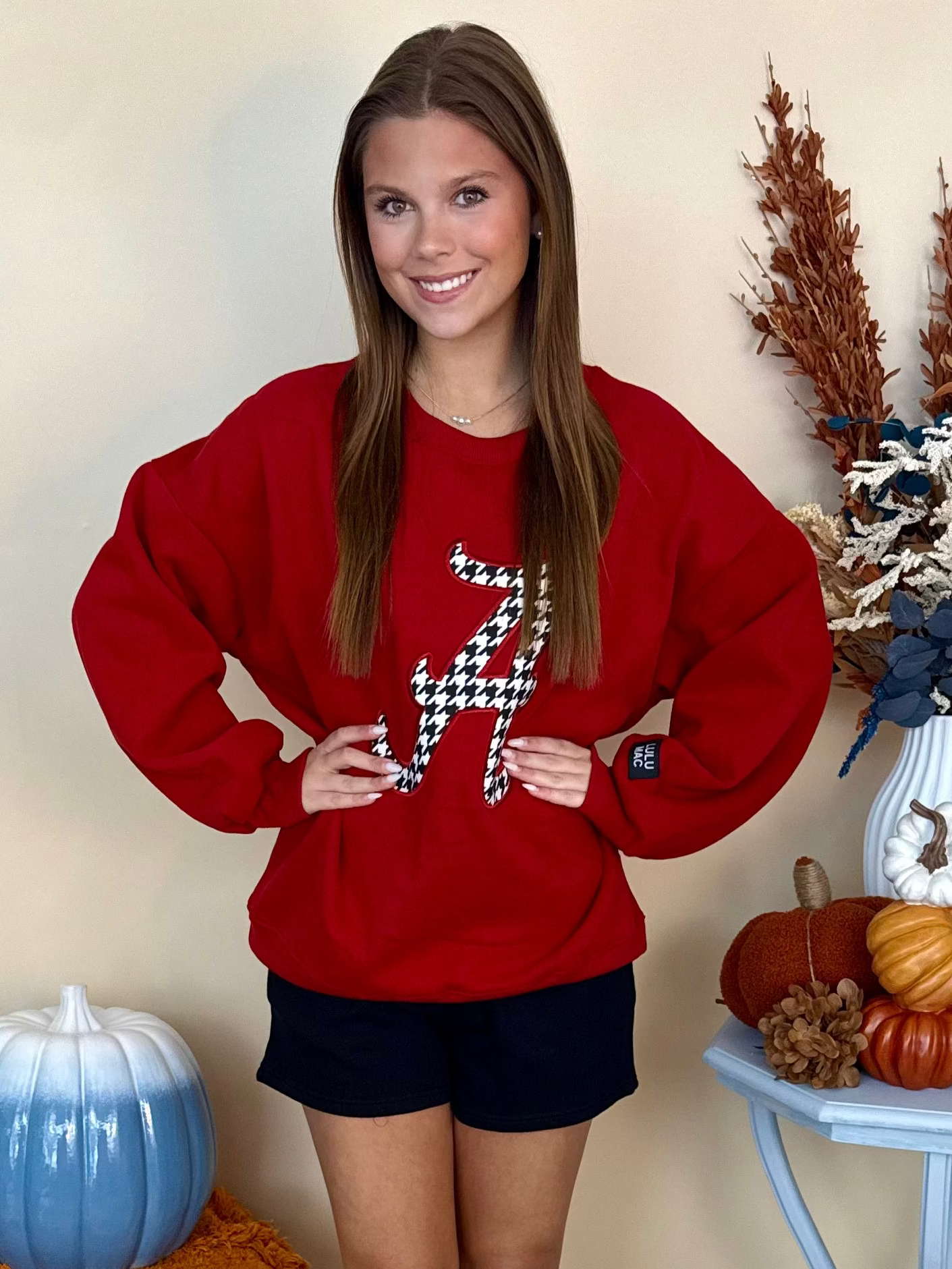 Lulu Mac Crimson Houndstooth "A" Sweatshirt