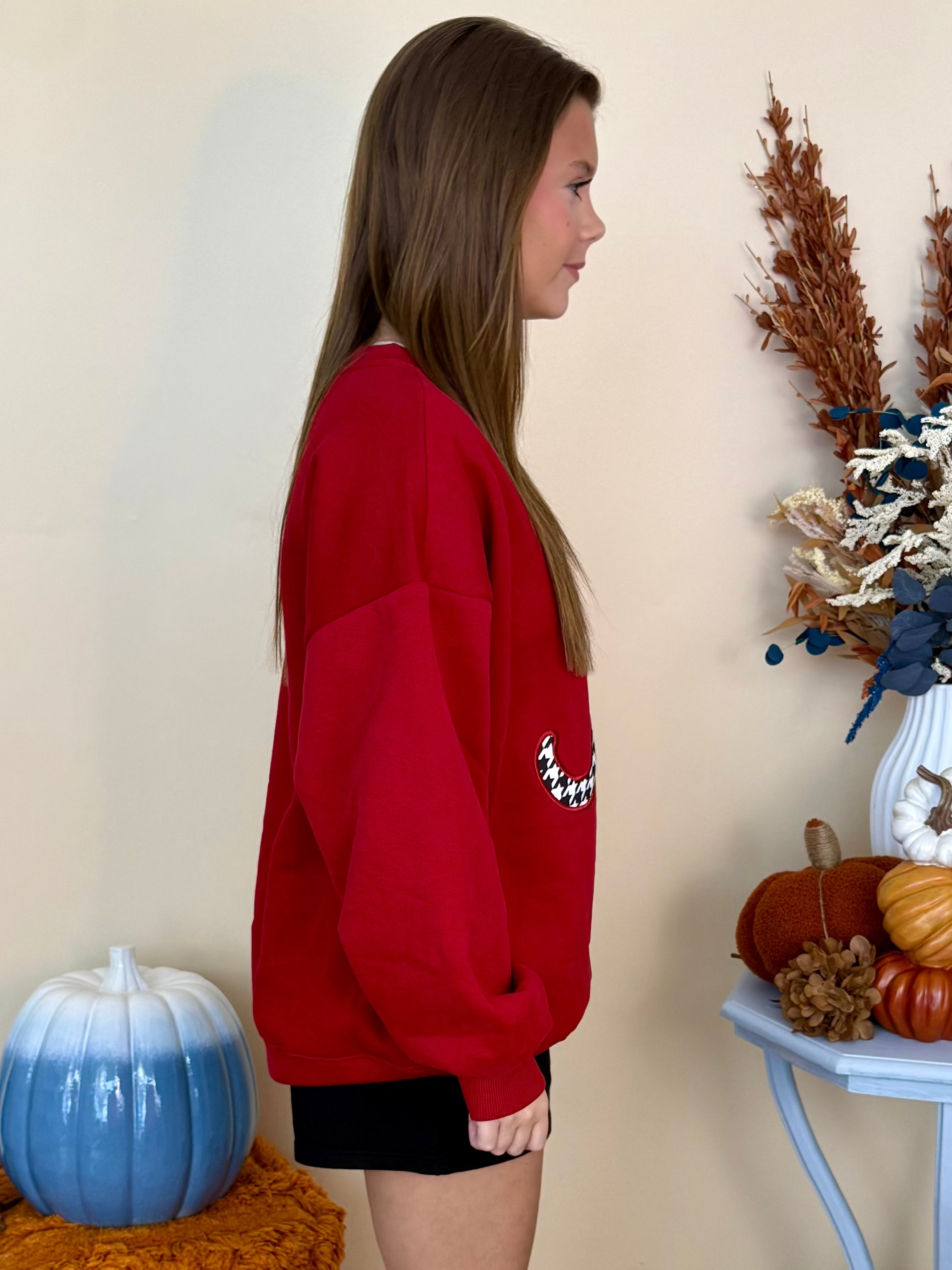 Lulu Mac Crimson Houndstooth "A" Sweatshirt
