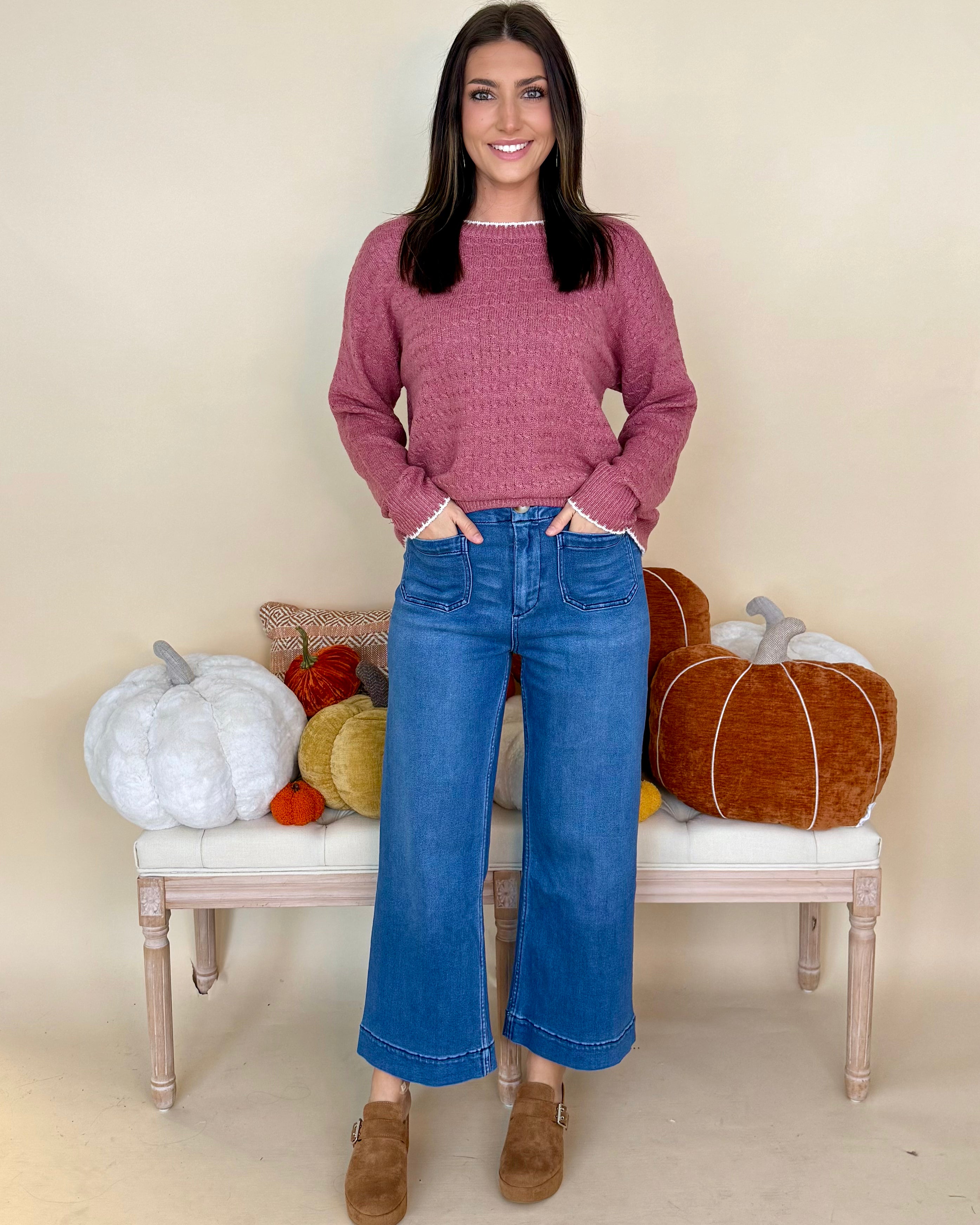 Doing My Best Rose Stitched Cable Sweater-Shop-Womens-Boutique-Clothing