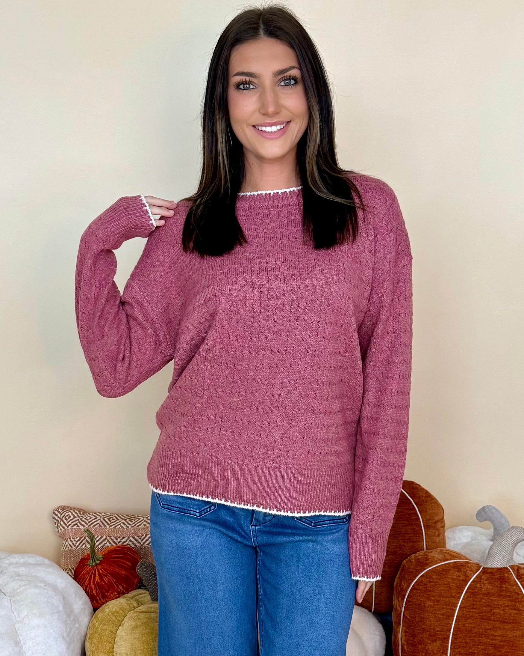 Doing My Best Rose Stitched Cable Sweater-Shop-Womens-Boutique-Clothing