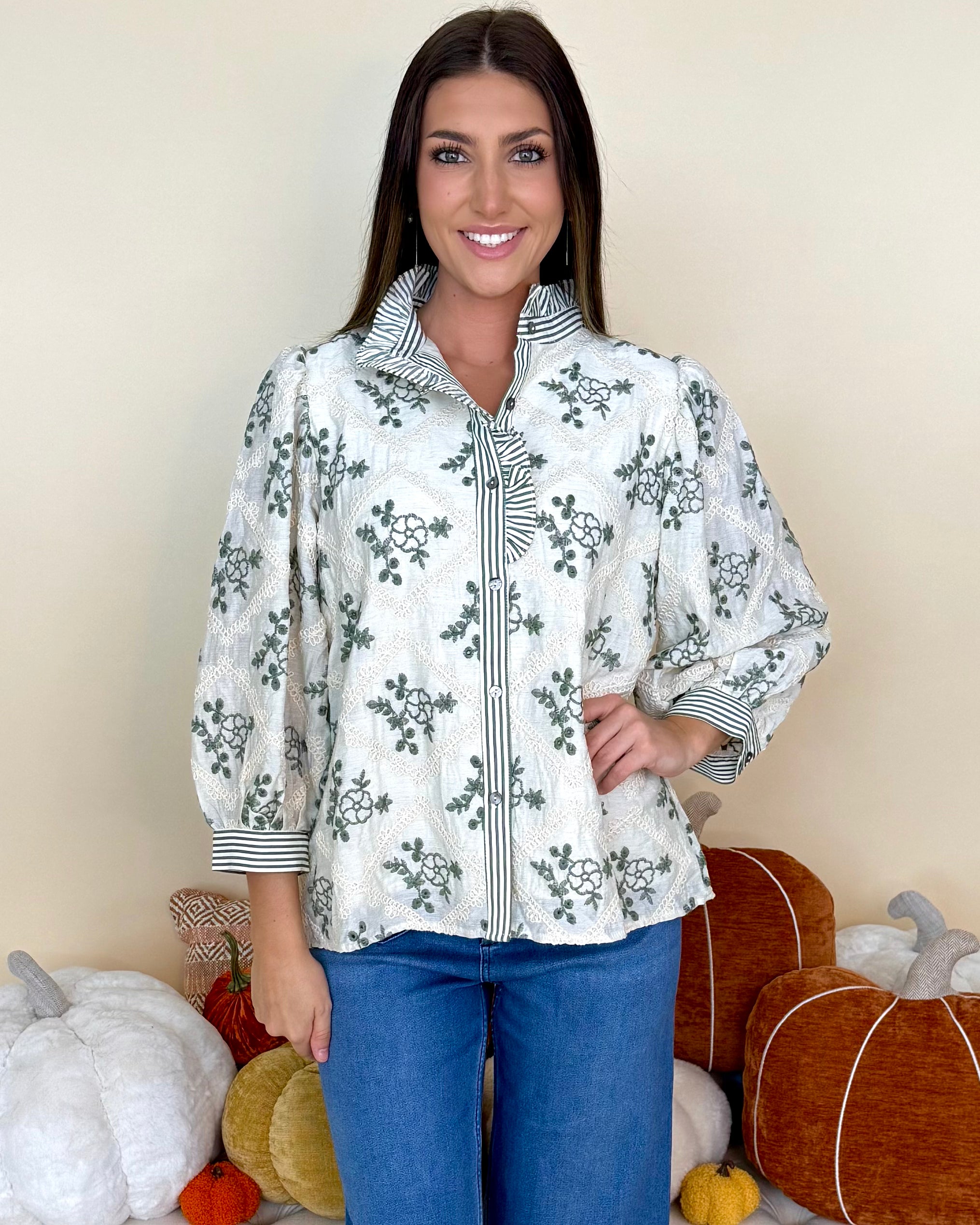 Polished In Olive Floral Embroidered Top-Shop-Womens-Boutique-Clothing