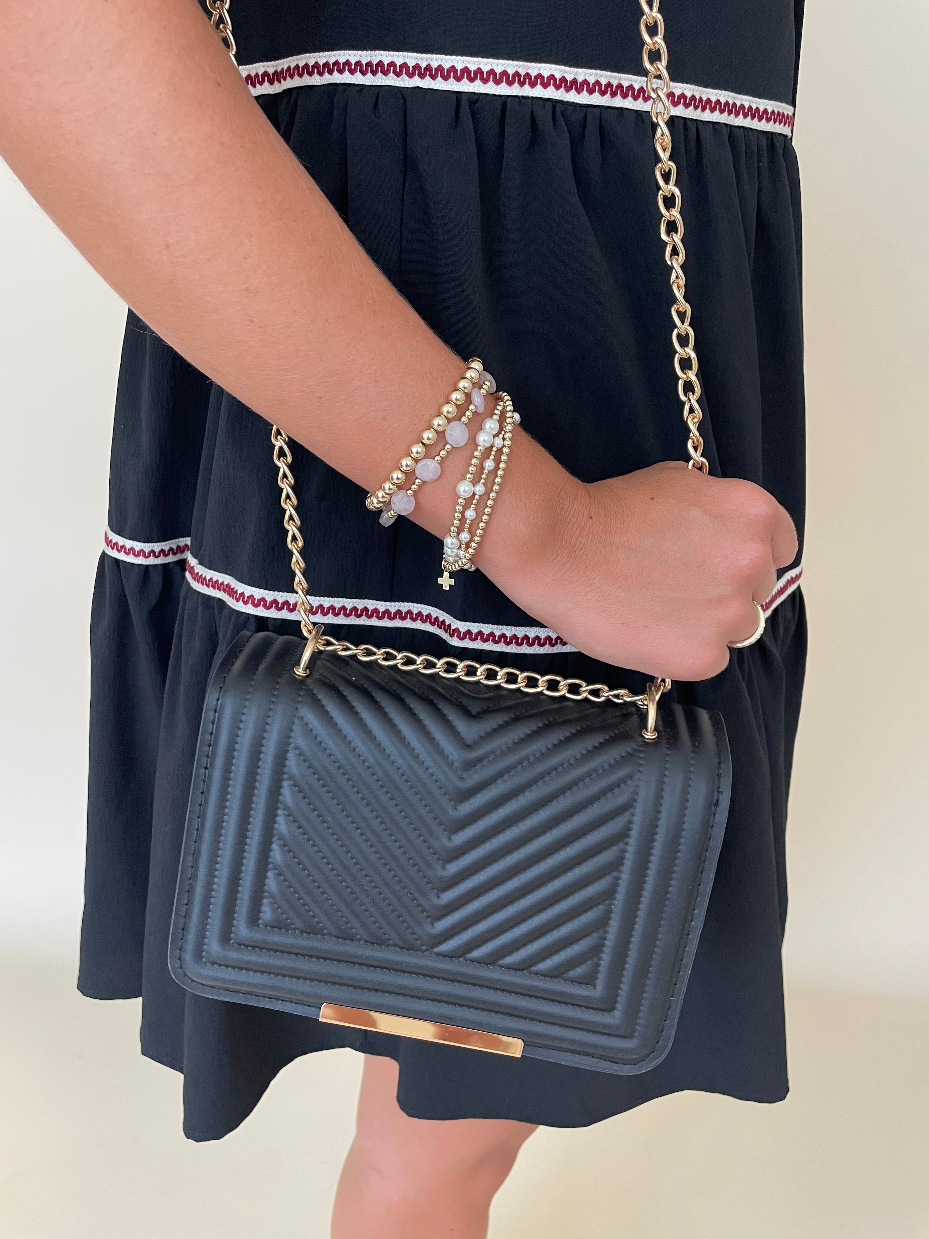 Black Leather Chevron Bag-Regular-Shop-Womens-Boutique-Clothing