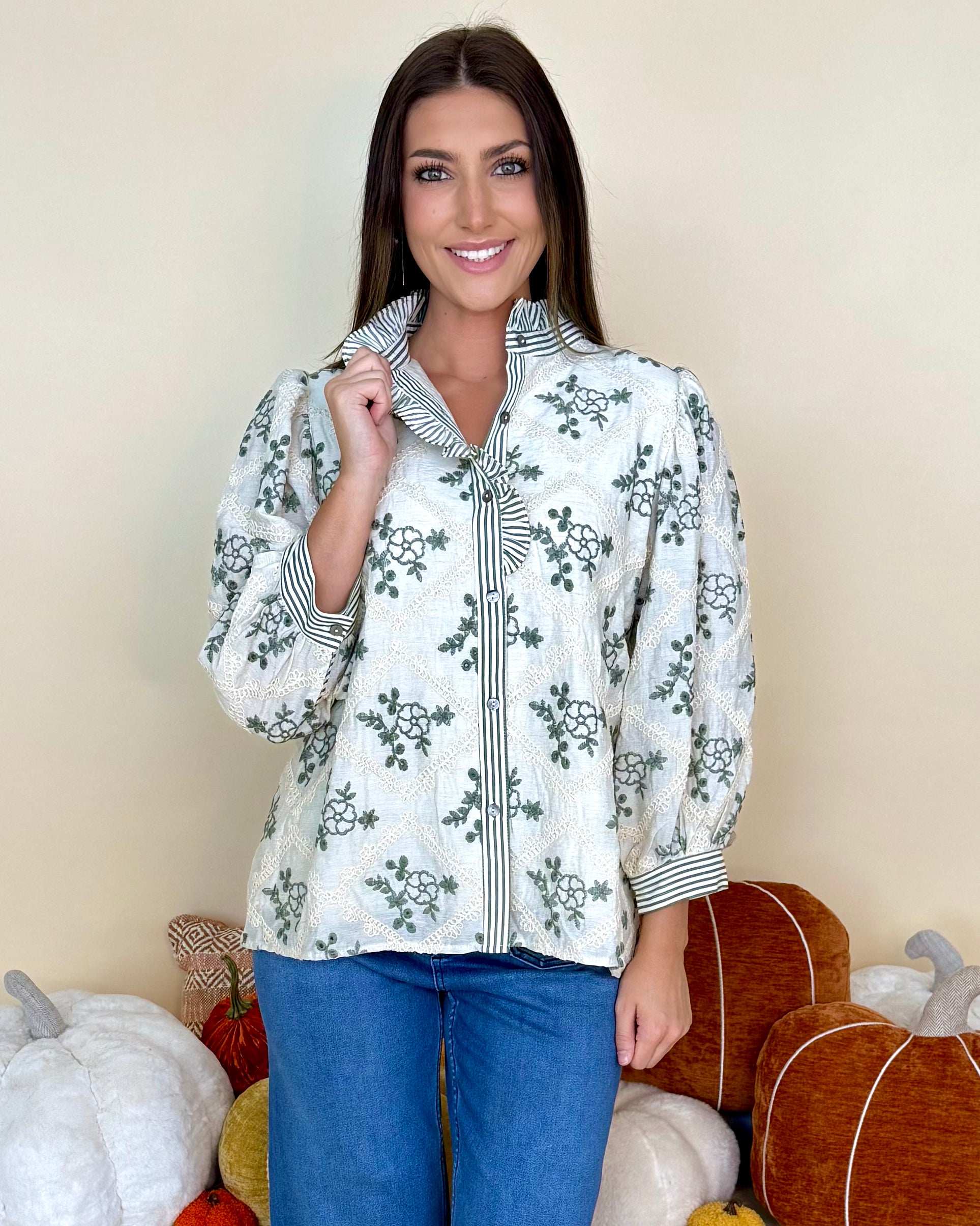 Polished In Olive Floral Embroidered Top-Shop-Womens-Boutique-Clothing