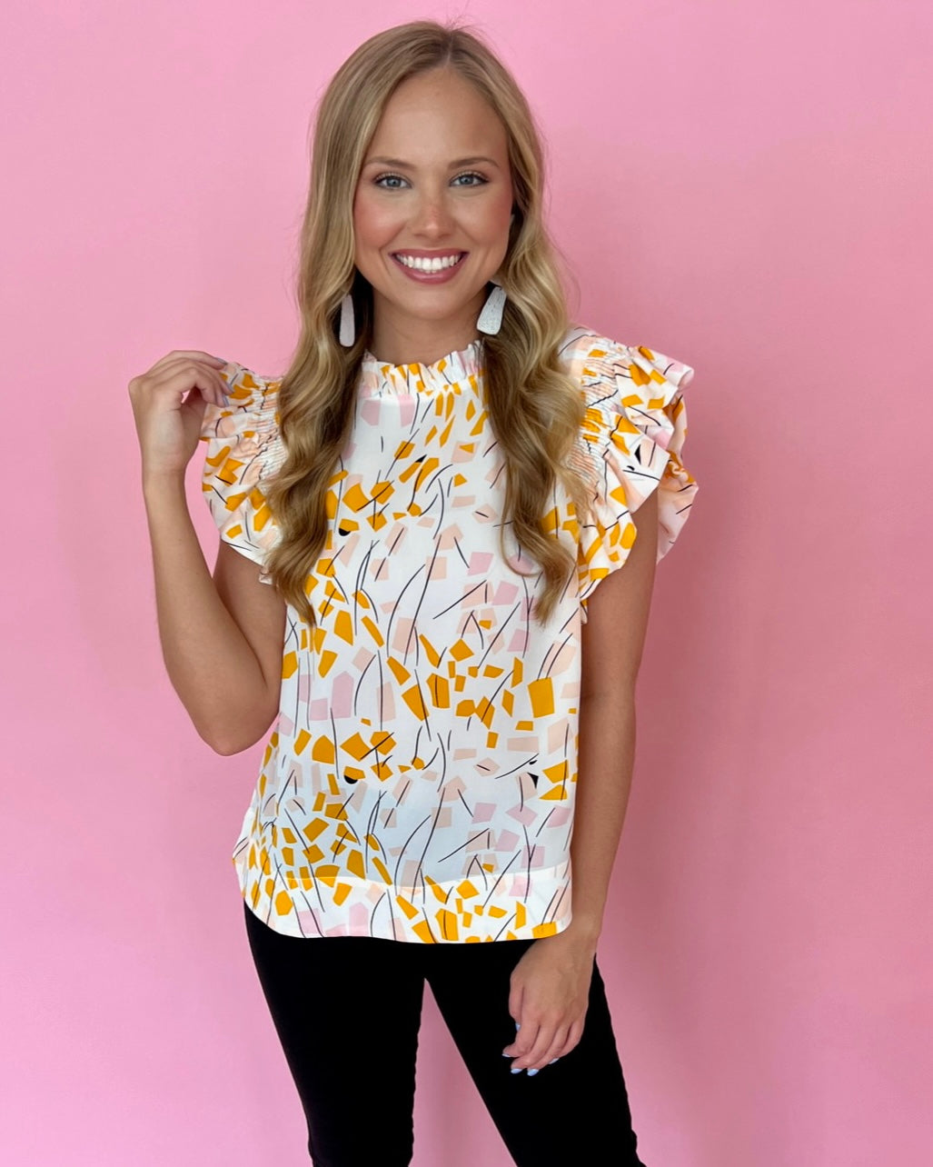 Sweet As Pie White Floral Smocked Ruffle Sleeve Top-Shop-Womens-Boutique-Clothing