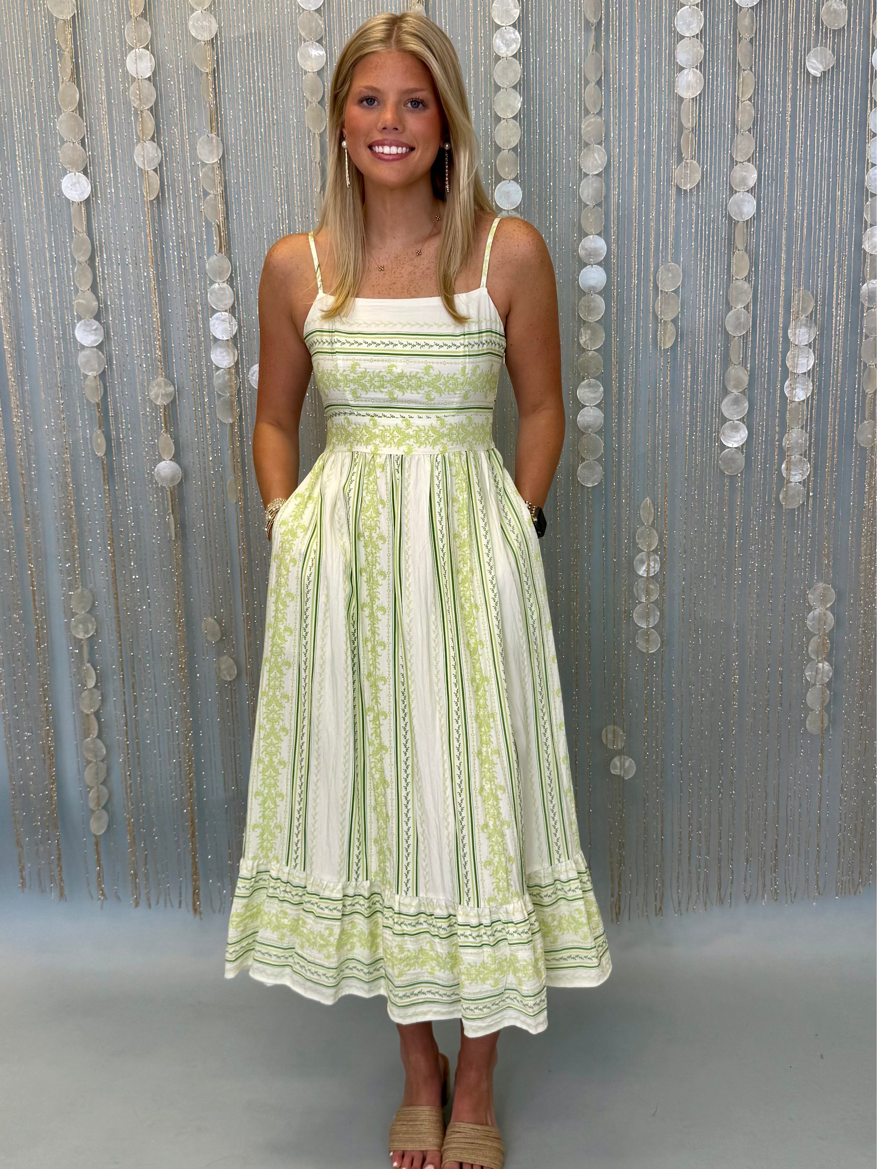 Polished Darling Green Mixed Striped Midi Dress-Shop-Womens-Boutique-Clothing