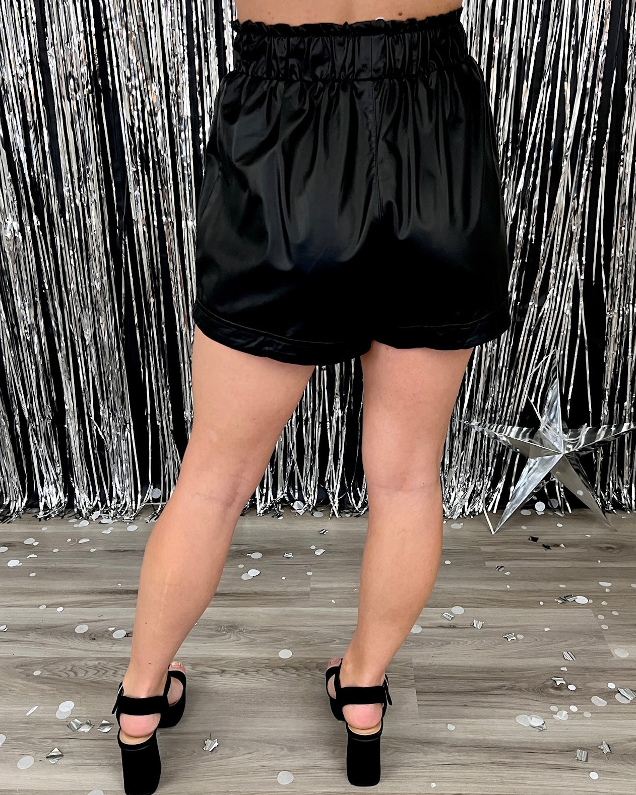 Keep Going Black Faux Leather Paper Bag Shorts-Shop-Womens-Boutique-Clothing