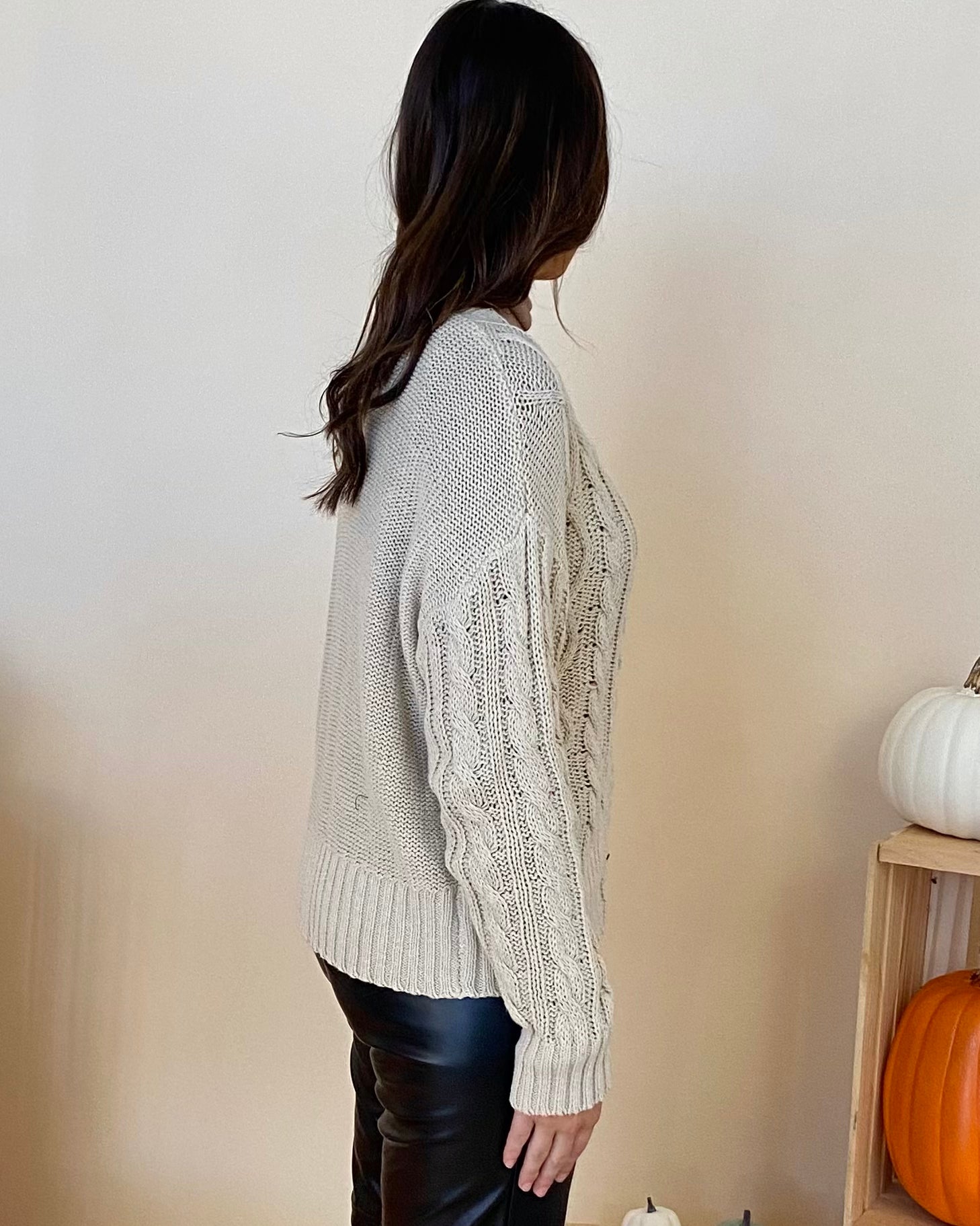 Come Along Ecru Cable Knit Button Cardigan-Shop-Womens-Boutique-Clothing