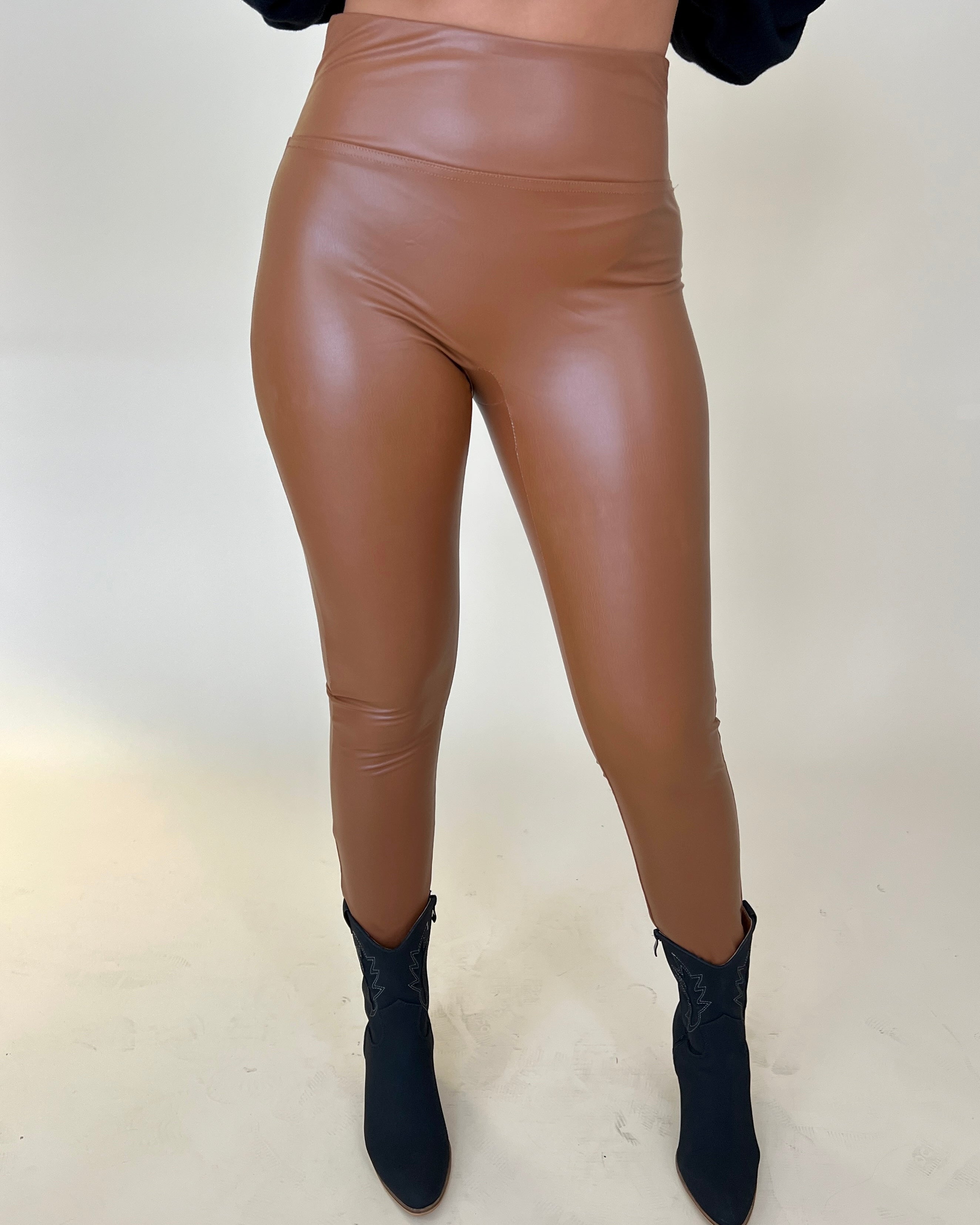 Back To Classic Camel Faux Leather Leggings
