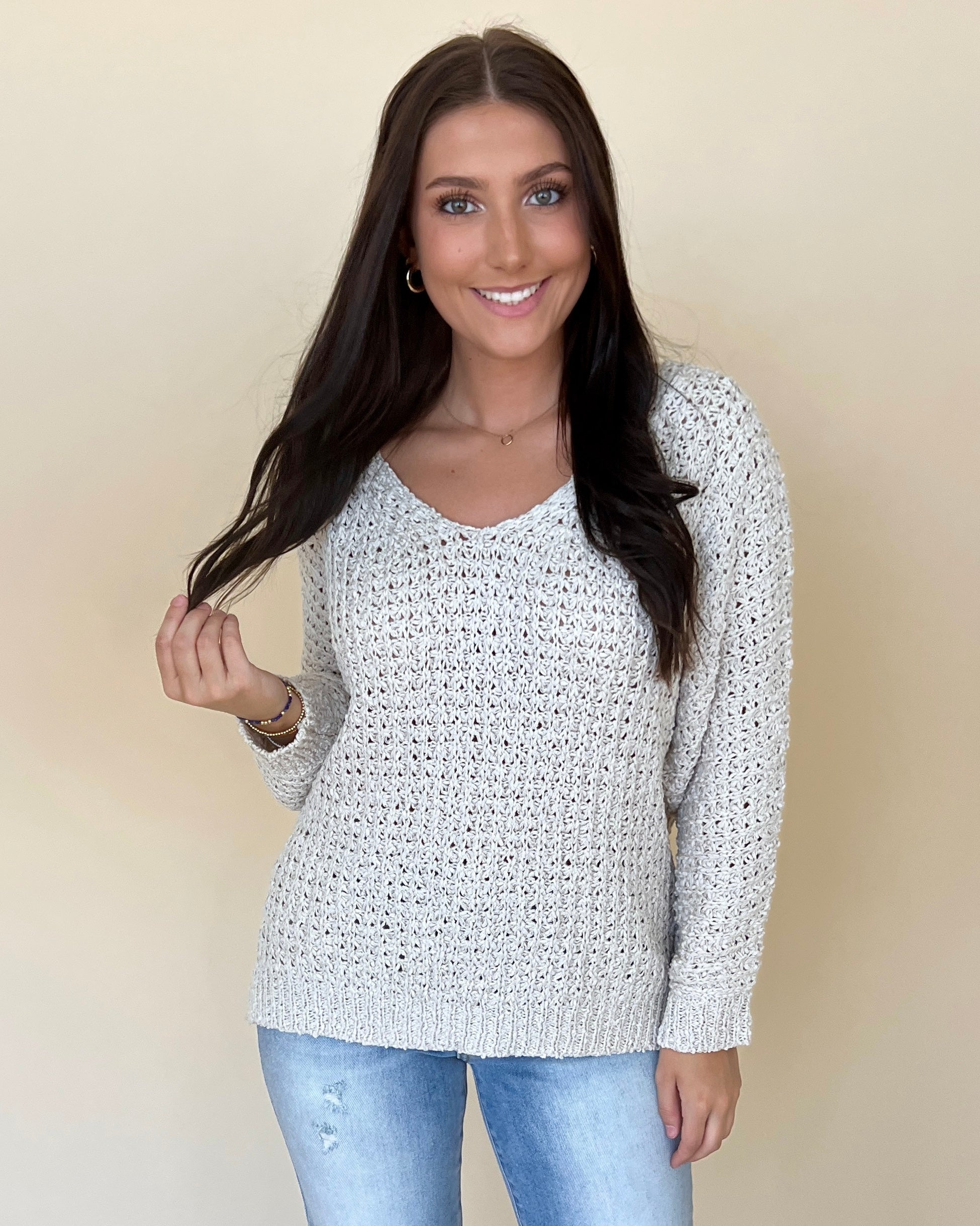 Believe In You Oatmeal Knit Textured Sweater
