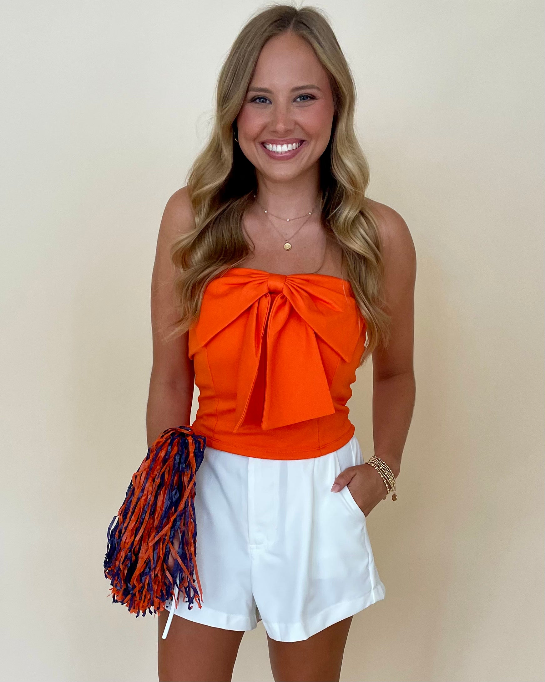 Evolved Style Orange Bow Tube Top-Shop-Womens-Boutique-Clothing