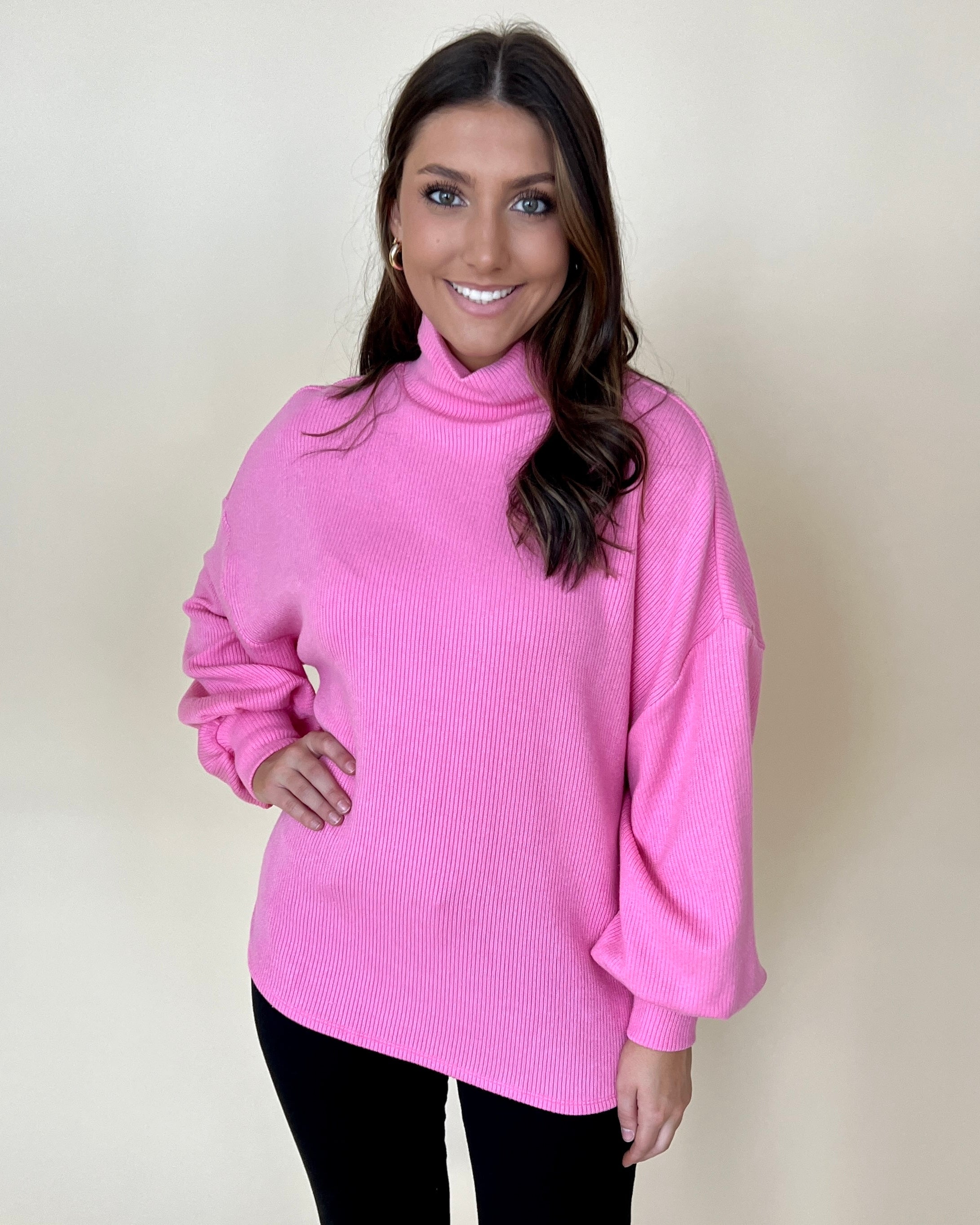 Hold Me Close Pink Turtleneck Sweater-Shop-Womens-Boutique-Clothing