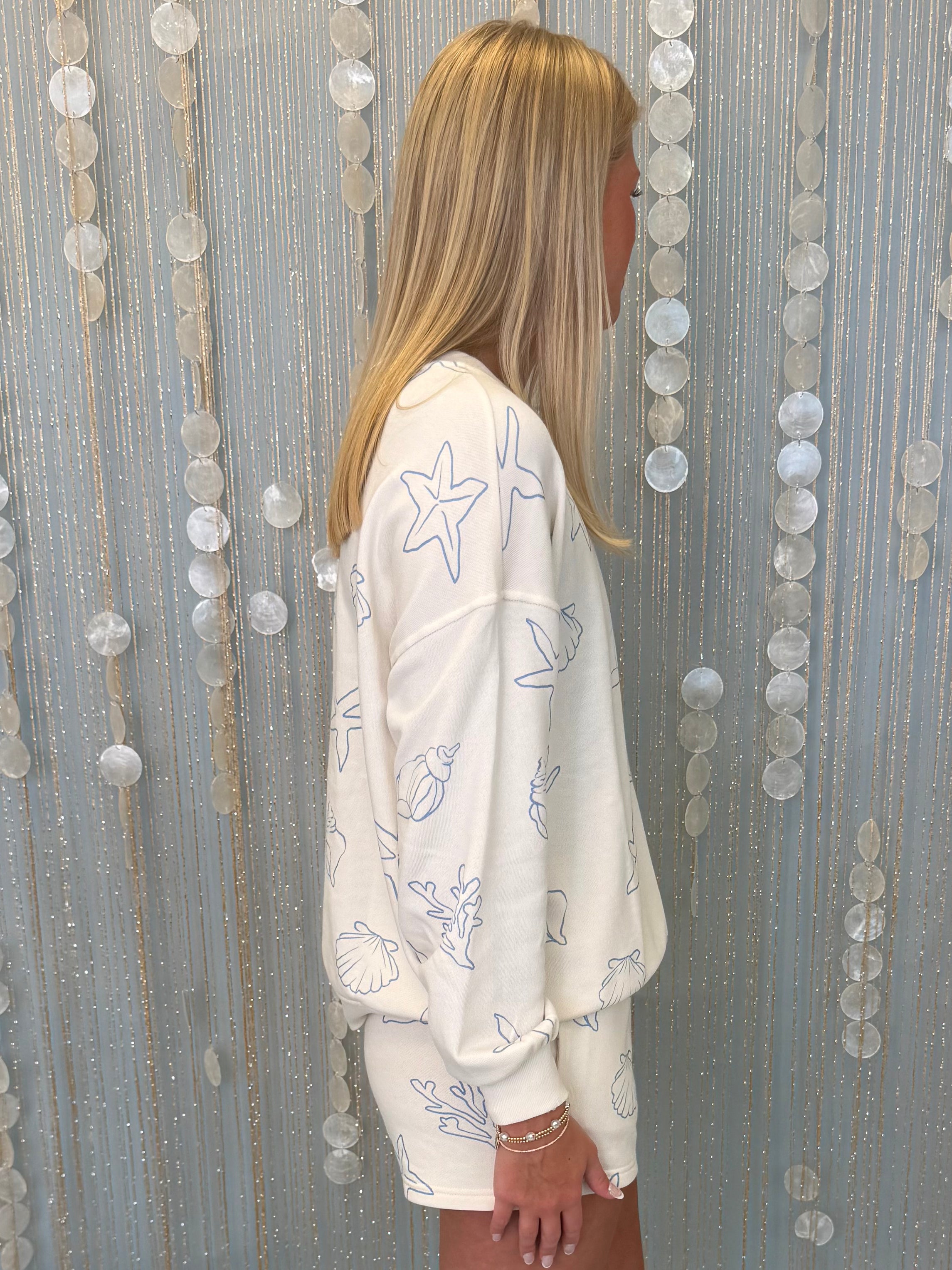 Coastal Holiday Ivory Sea Motif Long Sleeve Sweatshirt-Shop-Womens-Boutique-Clothing