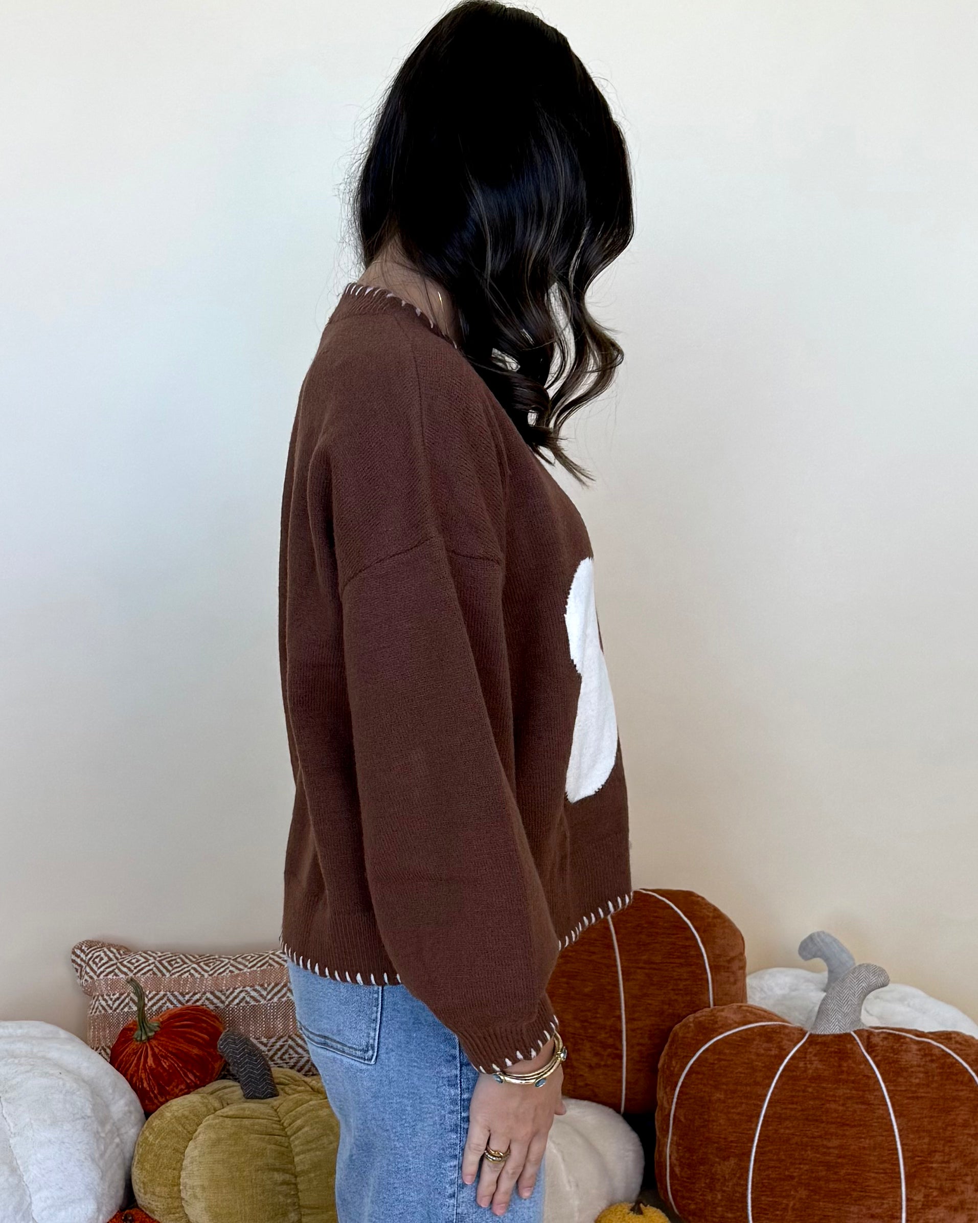 Let's Debrief Brown Flower Stitch Sweater-Shop-Womens-Boutique-Clothing