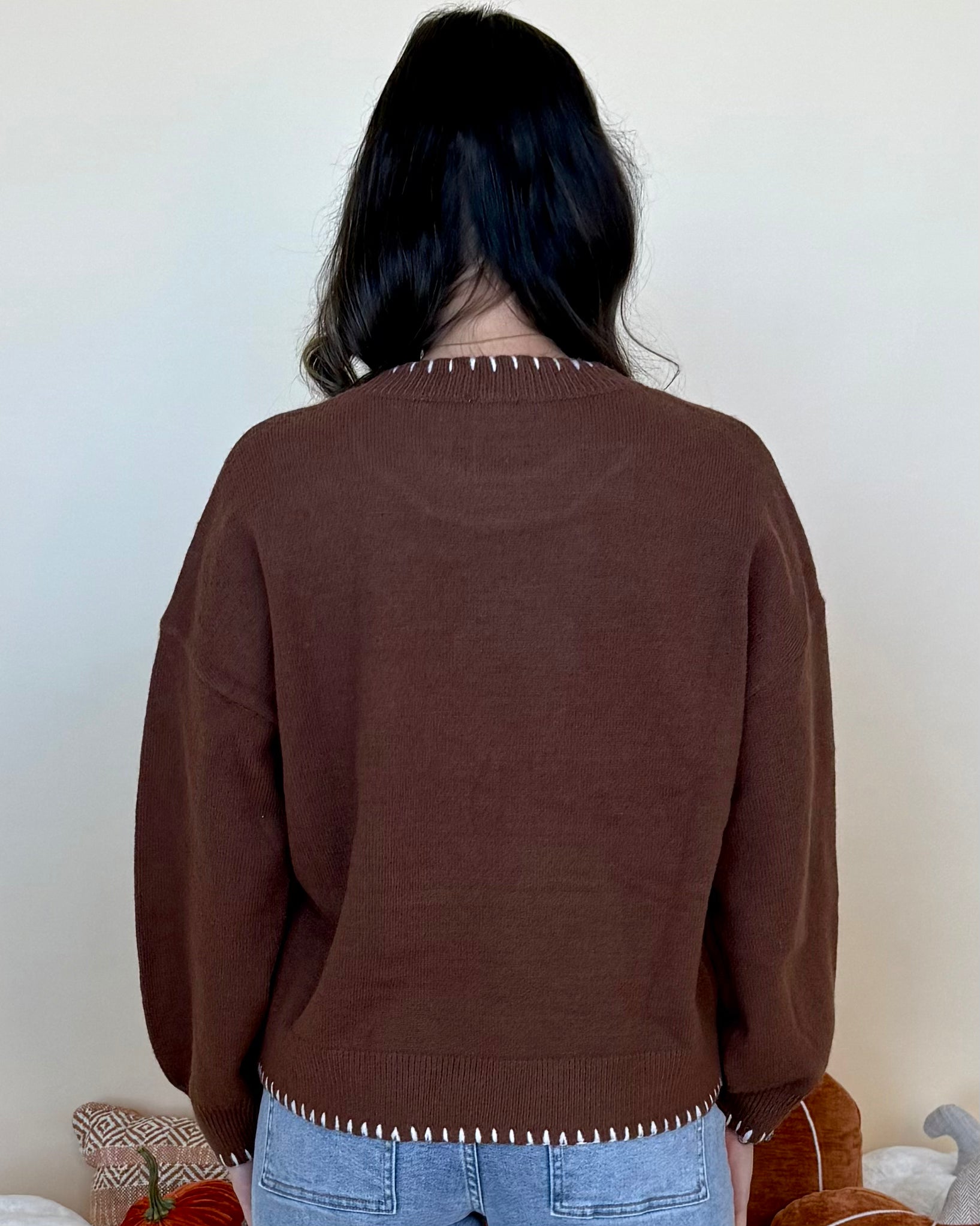 Let's Debrief Brown Flower Stitch Sweater-Shop-Womens-Boutique-Clothing