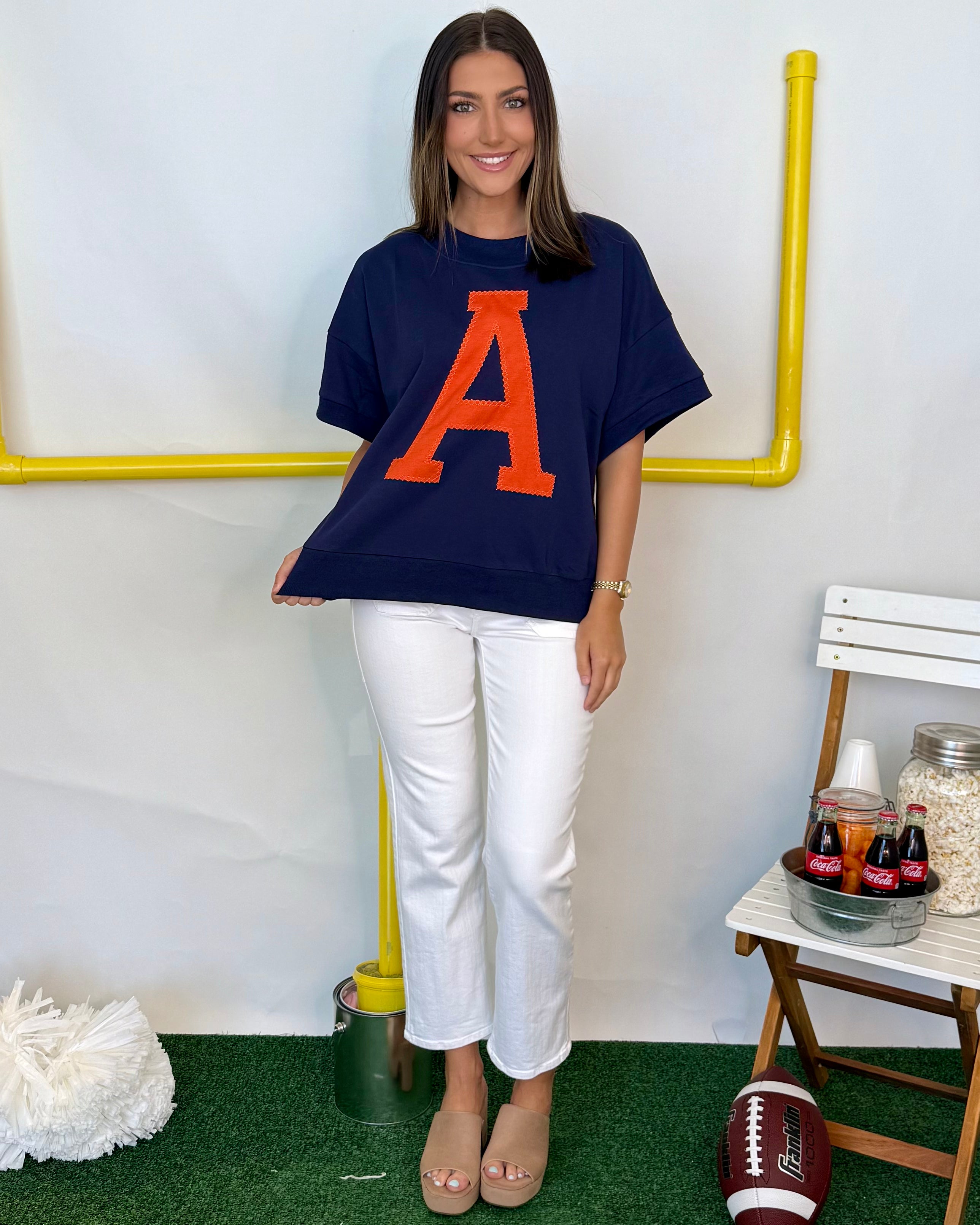 Taking Turns Navy Embroidery A Sweatshirt-Shop-Womens-Boutique-Clothing
