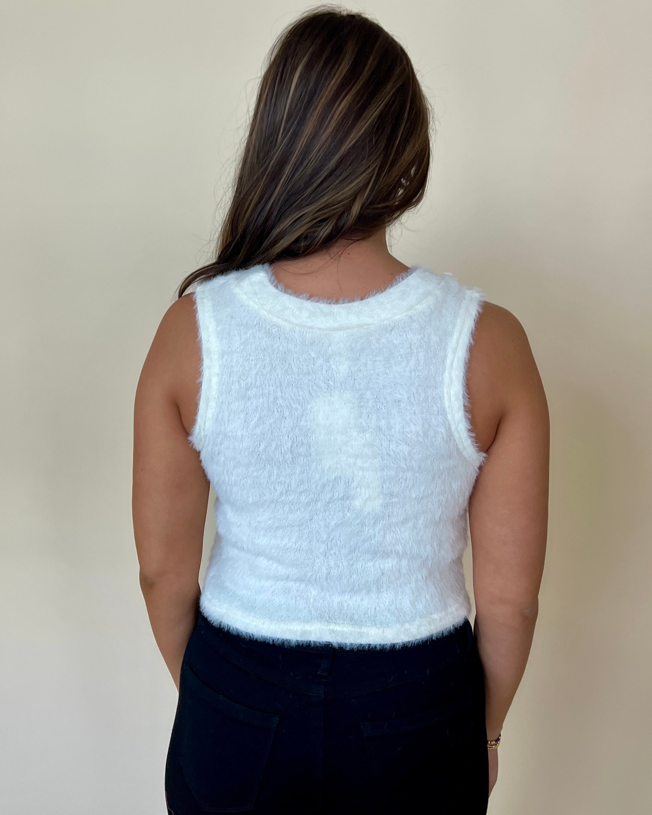 Sights To See White Faux Fur Sleeveless Tank Top-Shop-Womens-Boutique-Clothing