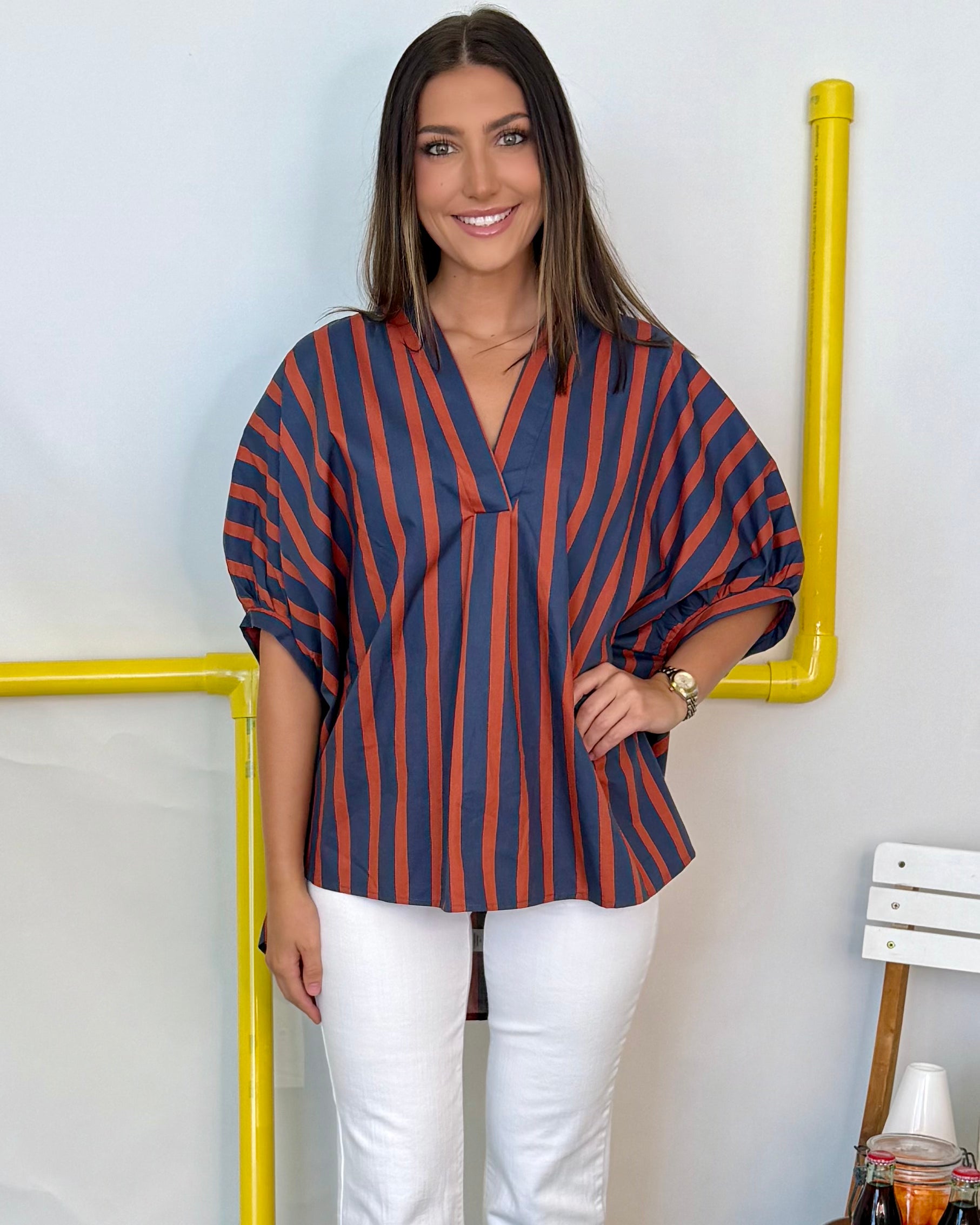 Letters Home Rust Striped Oversized Top-Shop-Womens-Boutique-Clothing