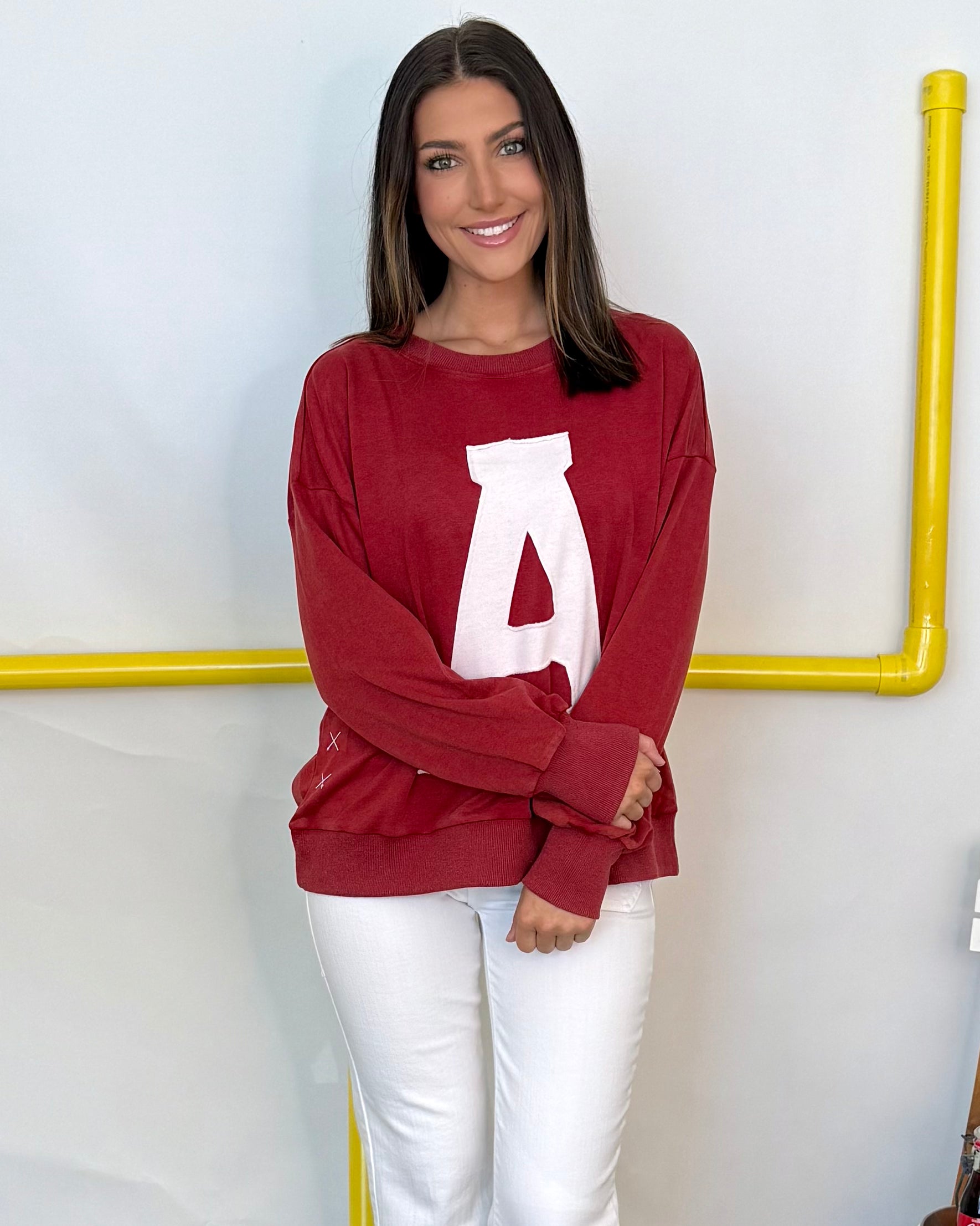 Softly Said Washed Crimson "A" Sweatshirt-Shop-Womens-Boutique-Clothing