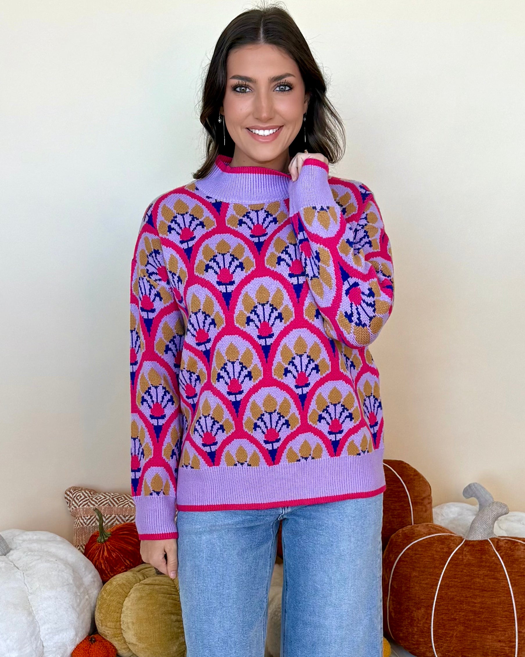 Chase The Day Fuchsia Boho Floral Sweater-Shop-Womens-Boutique-Clothing