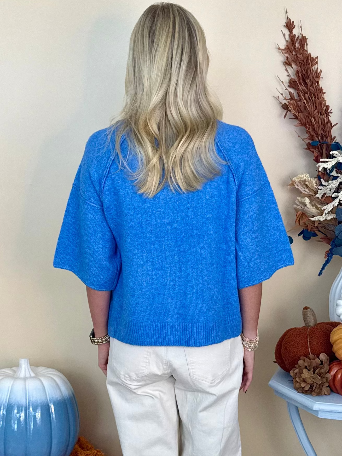 Gathered Greatness Blue Button Down Sweater-Shop-Womens-Boutique-Clothing