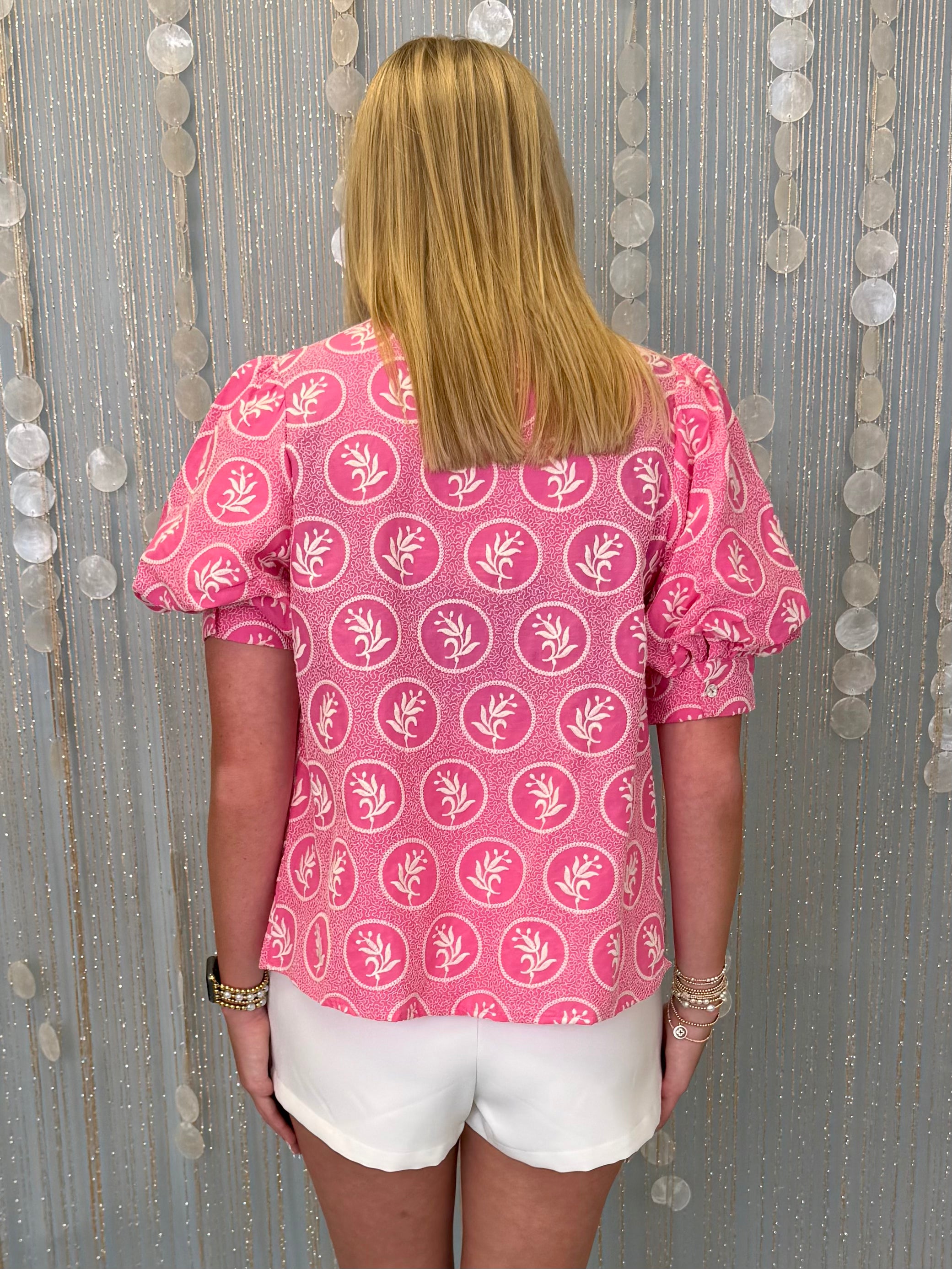 Parkside Picnic Bubble Gum Embroidered V Neck Top-Shop-Womens-Boutique-Clothing