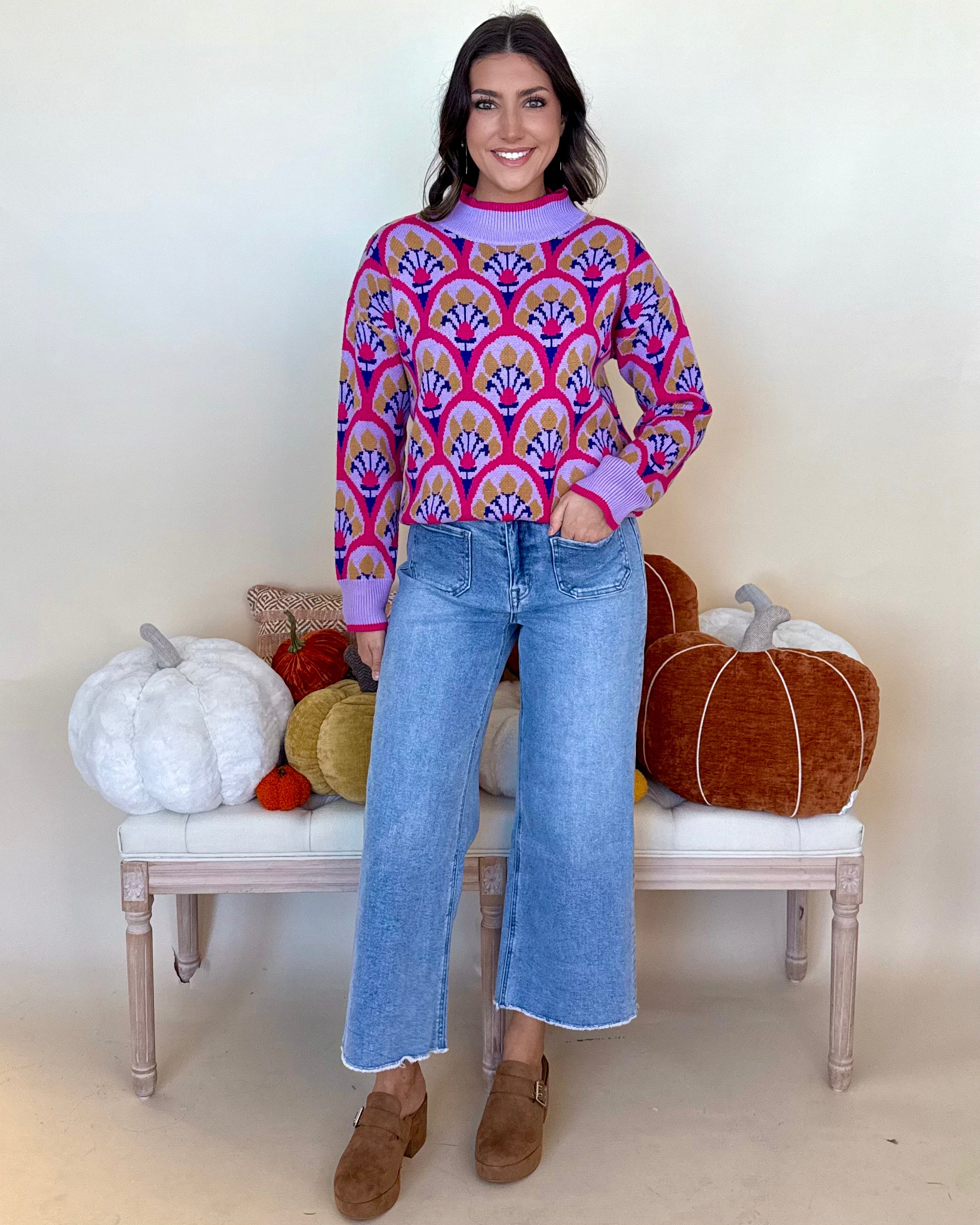 Chase The Day Fuchsia Boho Floral Sweater-Shop-Womens-Boutique-Clothing