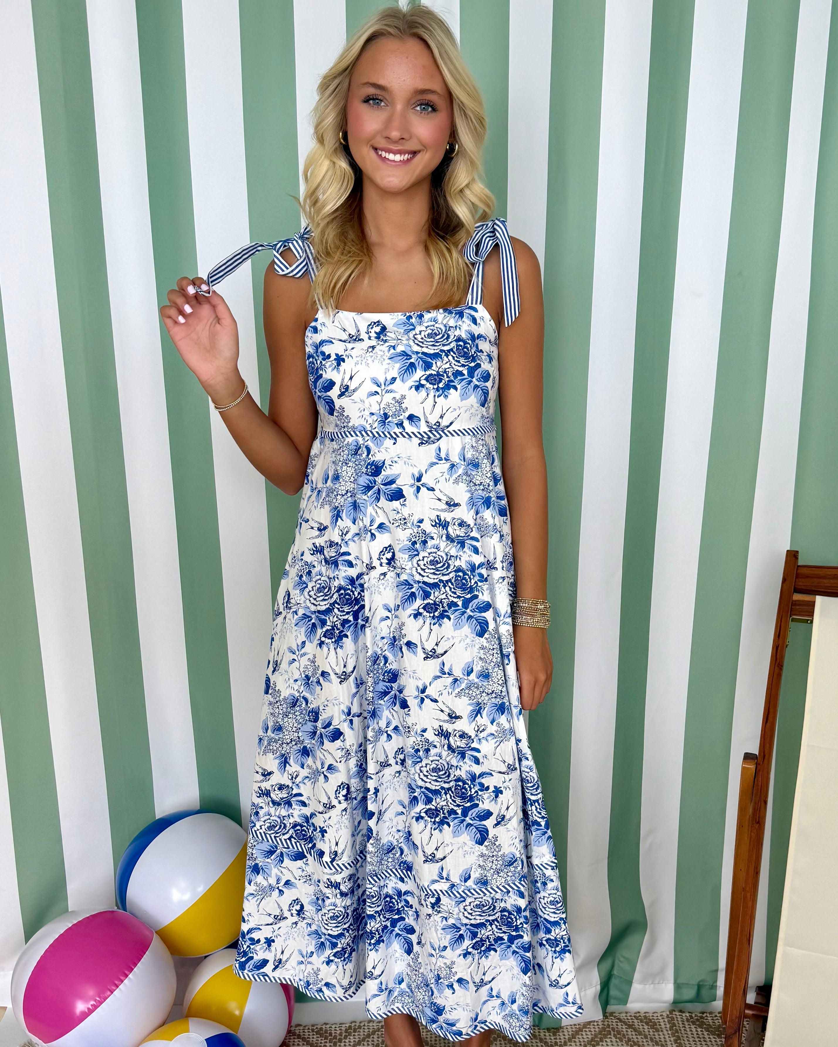 Unapologetic Blue Floral Bow Midi Dress-Shop-Womens-Boutique-Clothing