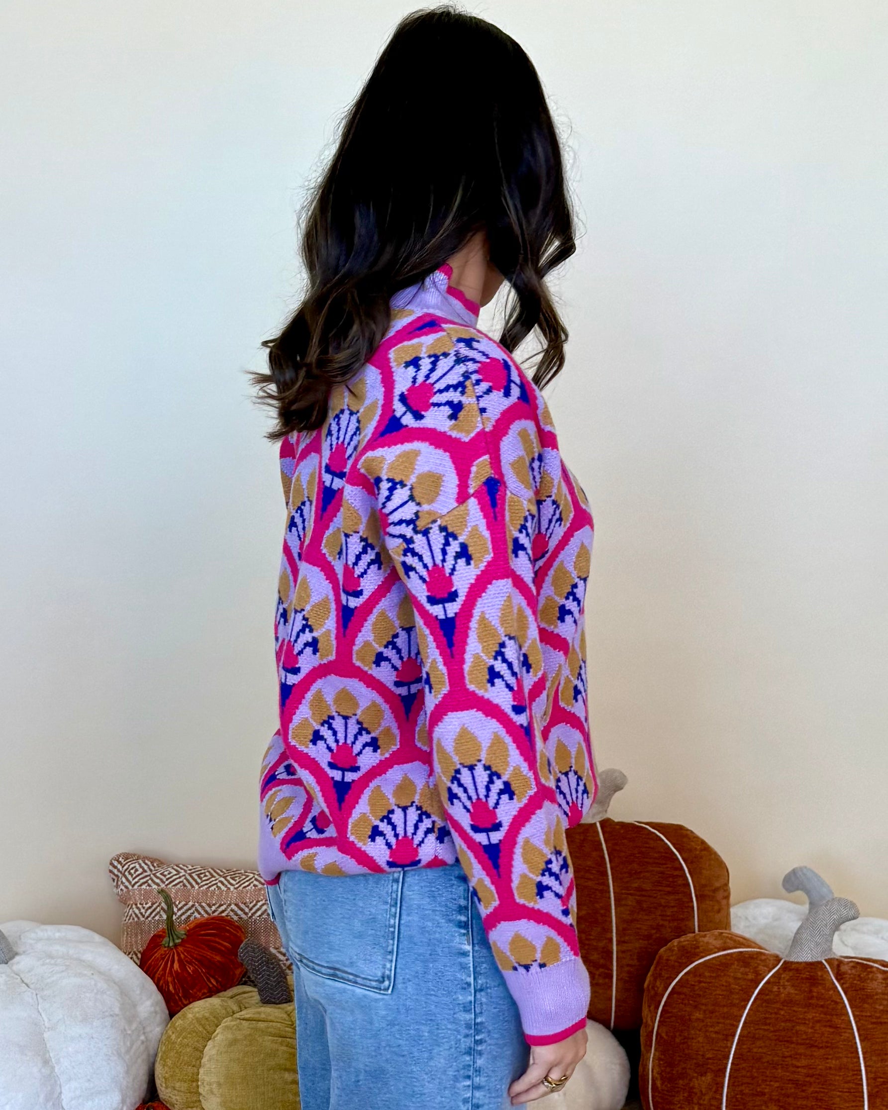 Chase The Day Fuchsia Boho Floral Sweater-Shop-Womens-Boutique-Clothing