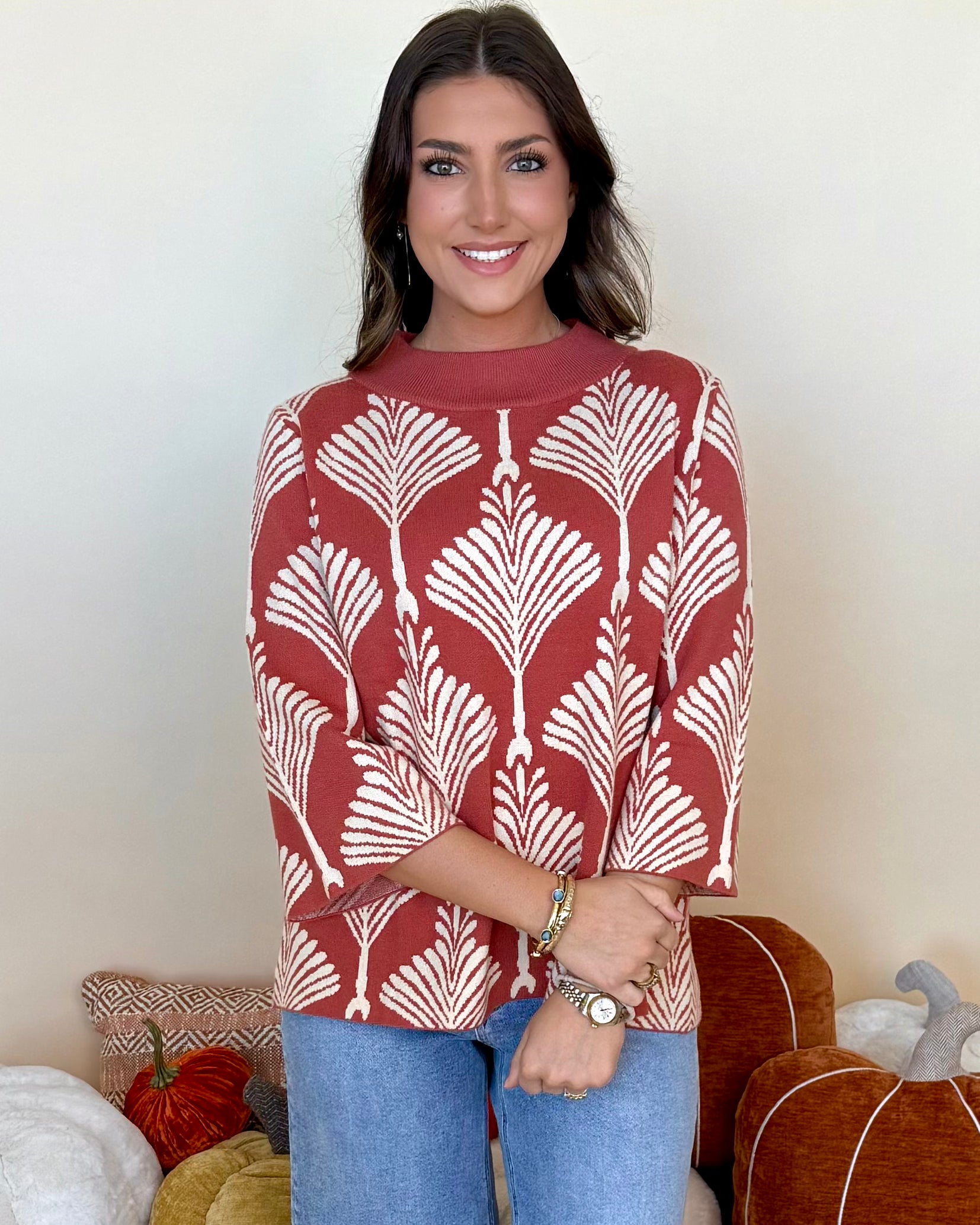 Same Time Rose Clay Print Mock Sweater-Shop-Womens-Boutique-Clothing