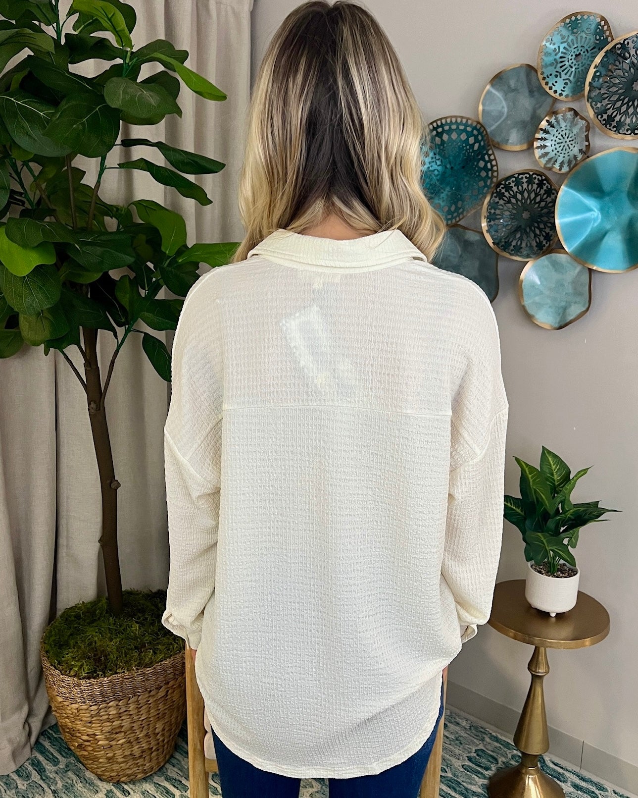 She's Unforgettable Ivory Textured Button Down Top-Shop-Womens-Boutique-Clothing