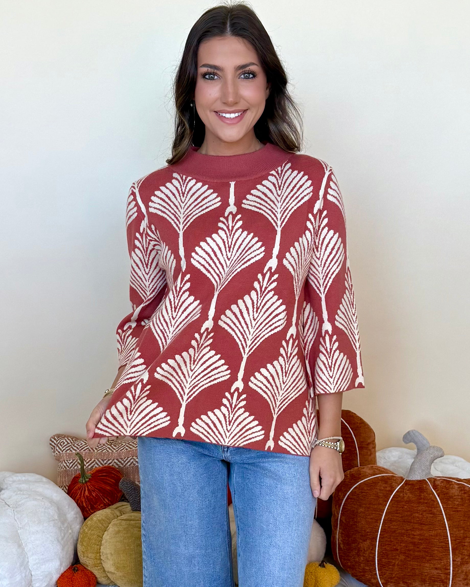 Same Time Rose Clay Print Mock Sweater-Shop-Womens-Boutique-Clothing