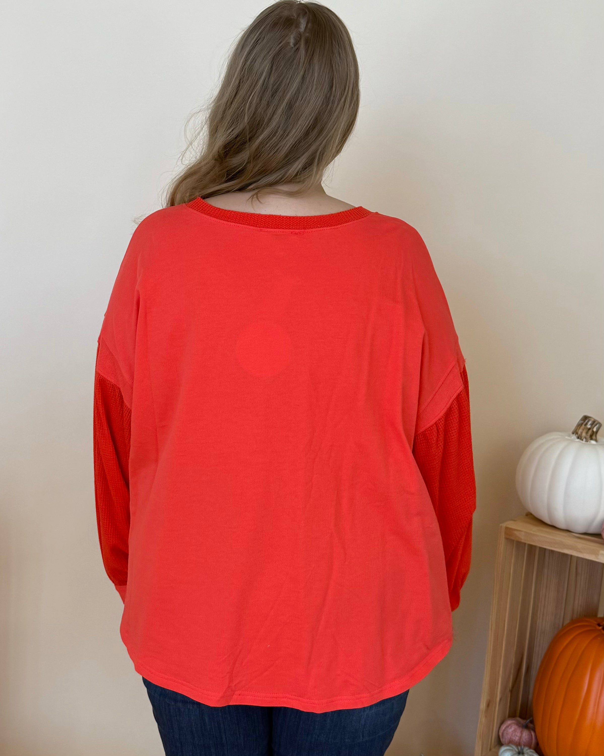 Giving In Orange Red Plus Waffle Knit Top-Shop-Womens-Boutique-Clothing