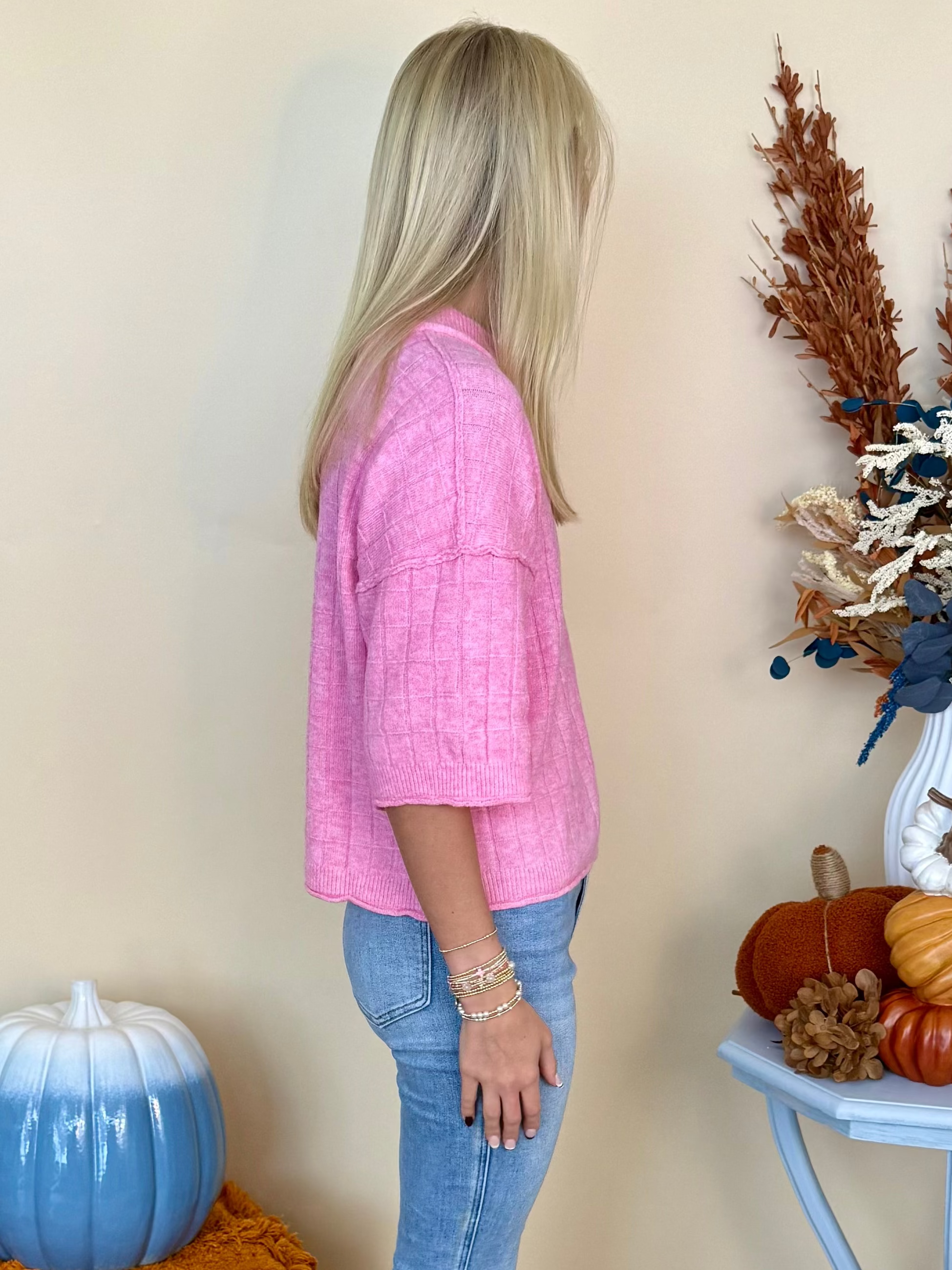 Good Thinking Pink Cropped Neck Ribbed Knit Sweater-Shop-Womens-Boutique-Clothing