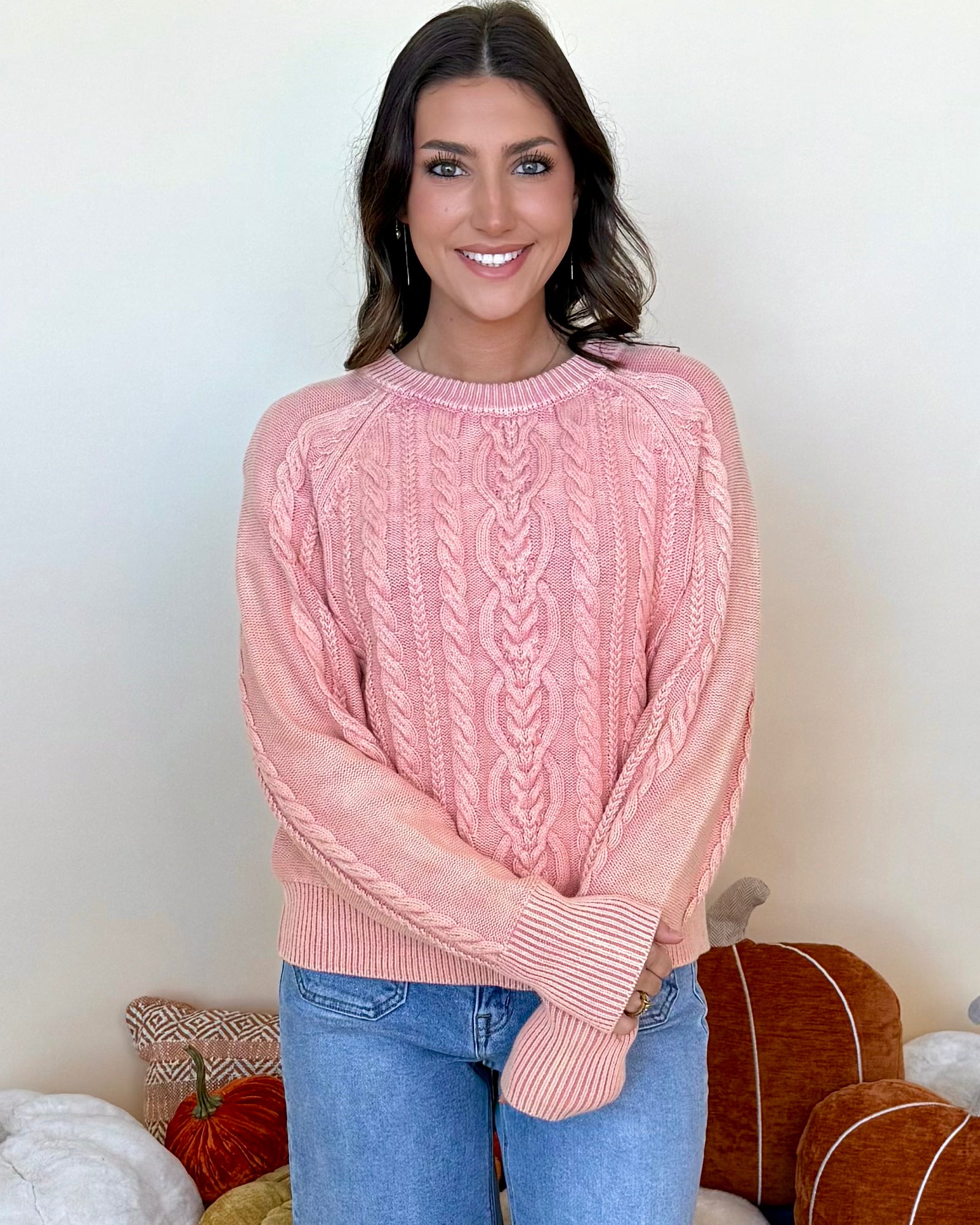 Different Time Rose Mineral Cable Sweater-Shop-Womens-Boutique-Clothing