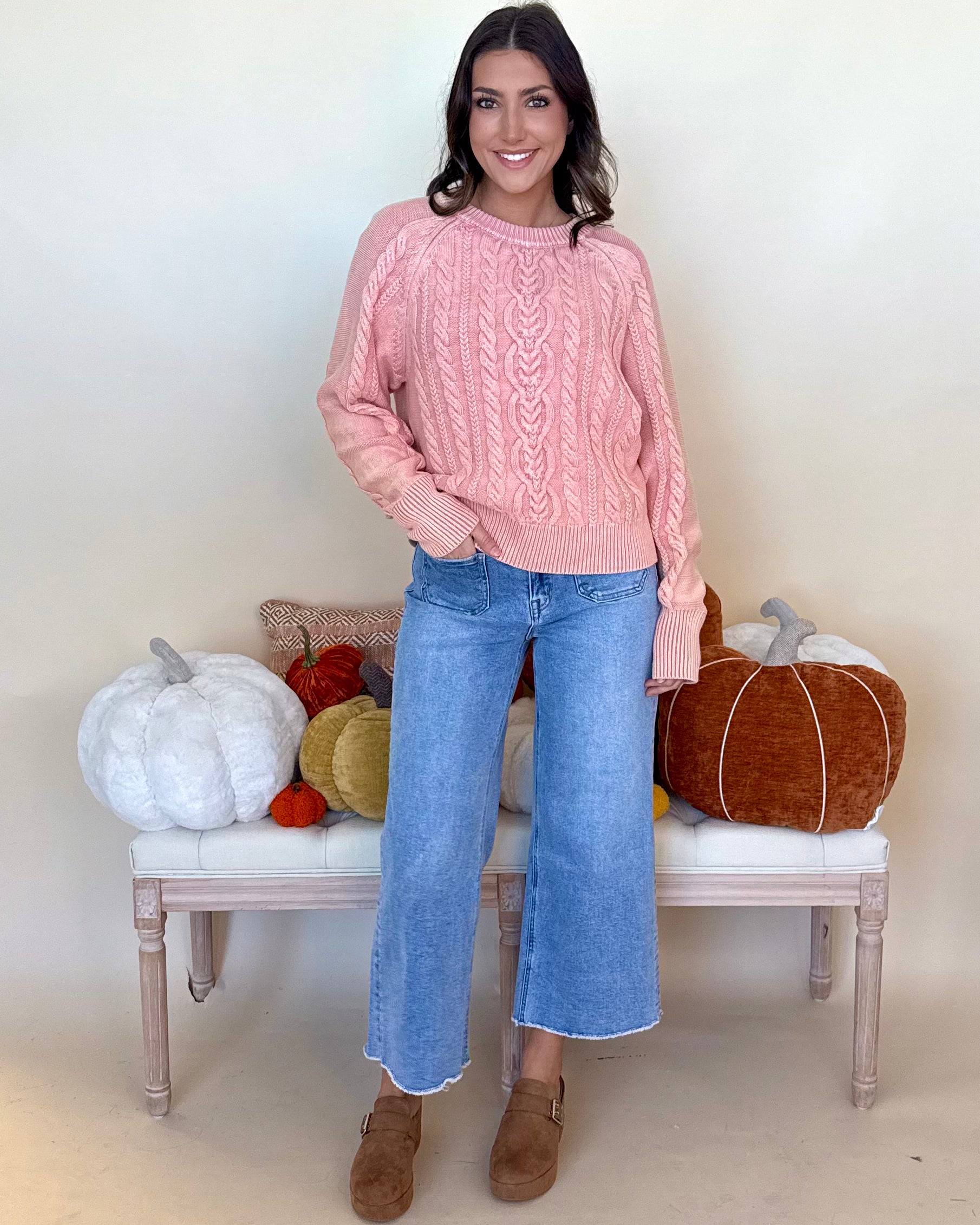 Different Time Rose Mineral Cable Sweater-Shop-Womens-Boutique-Clothing