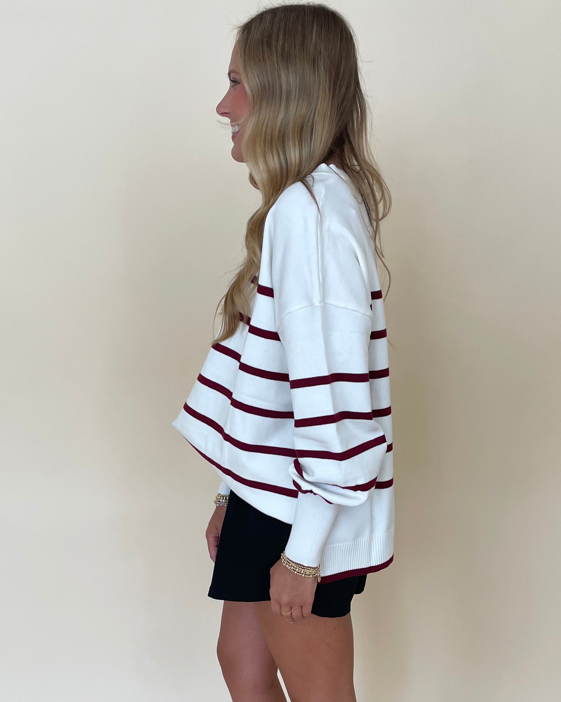 Game Winner Burgundy Striped Sweater-Shop-Womens-Boutique-Clothing