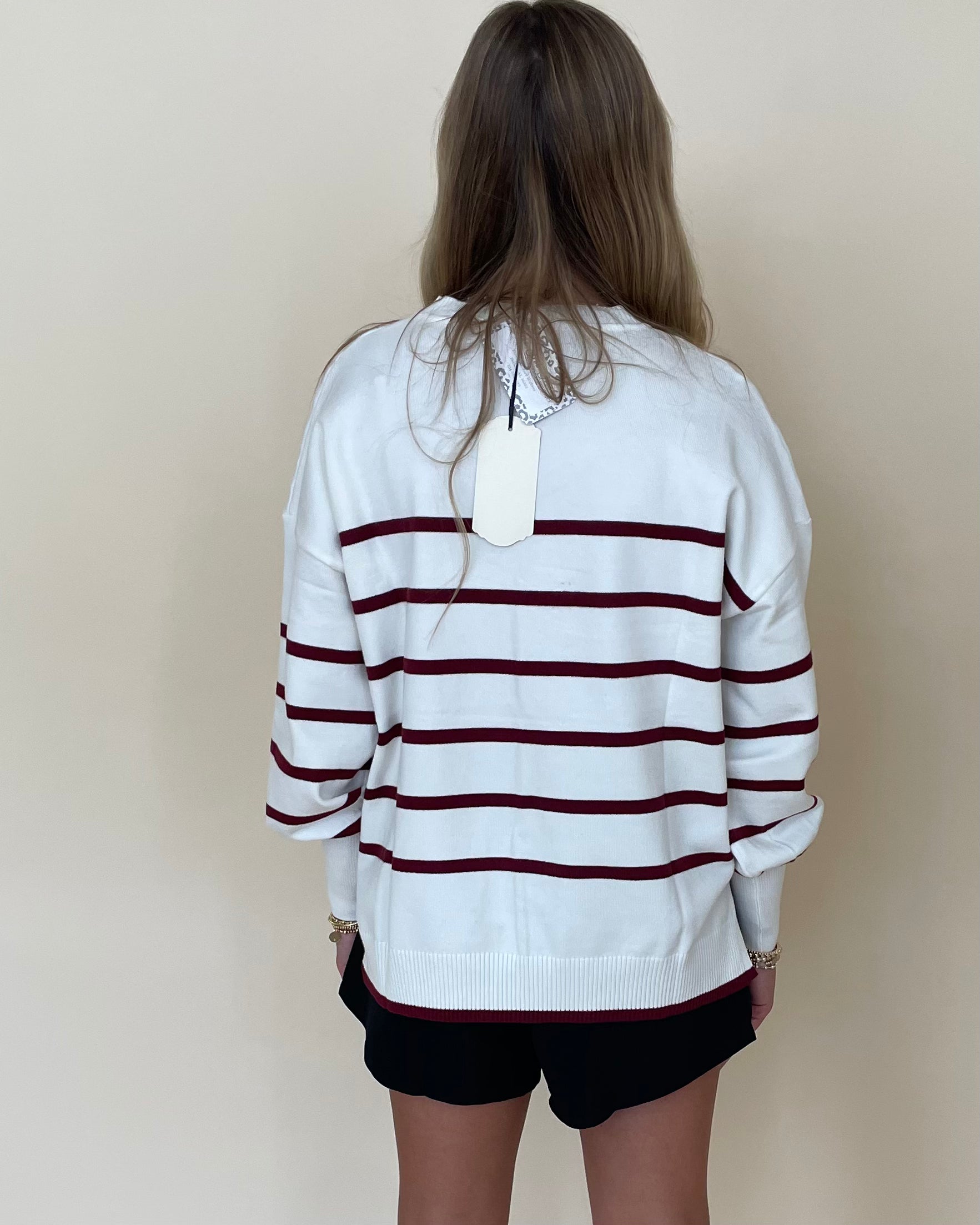 Game Winner Burgundy Striped Sweater-Shop-Womens-Boutique-Clothing