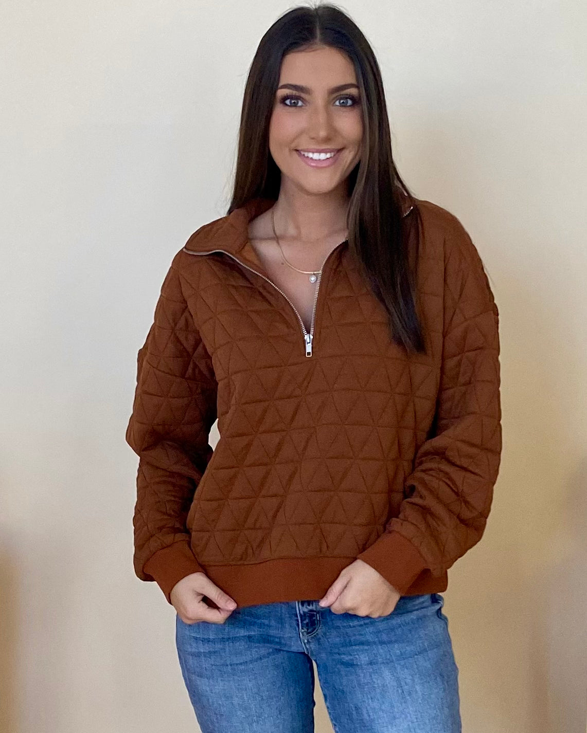 Just Say So Toffee Textured Sweatshirt-Shop-Womens-Boutique-Clothing