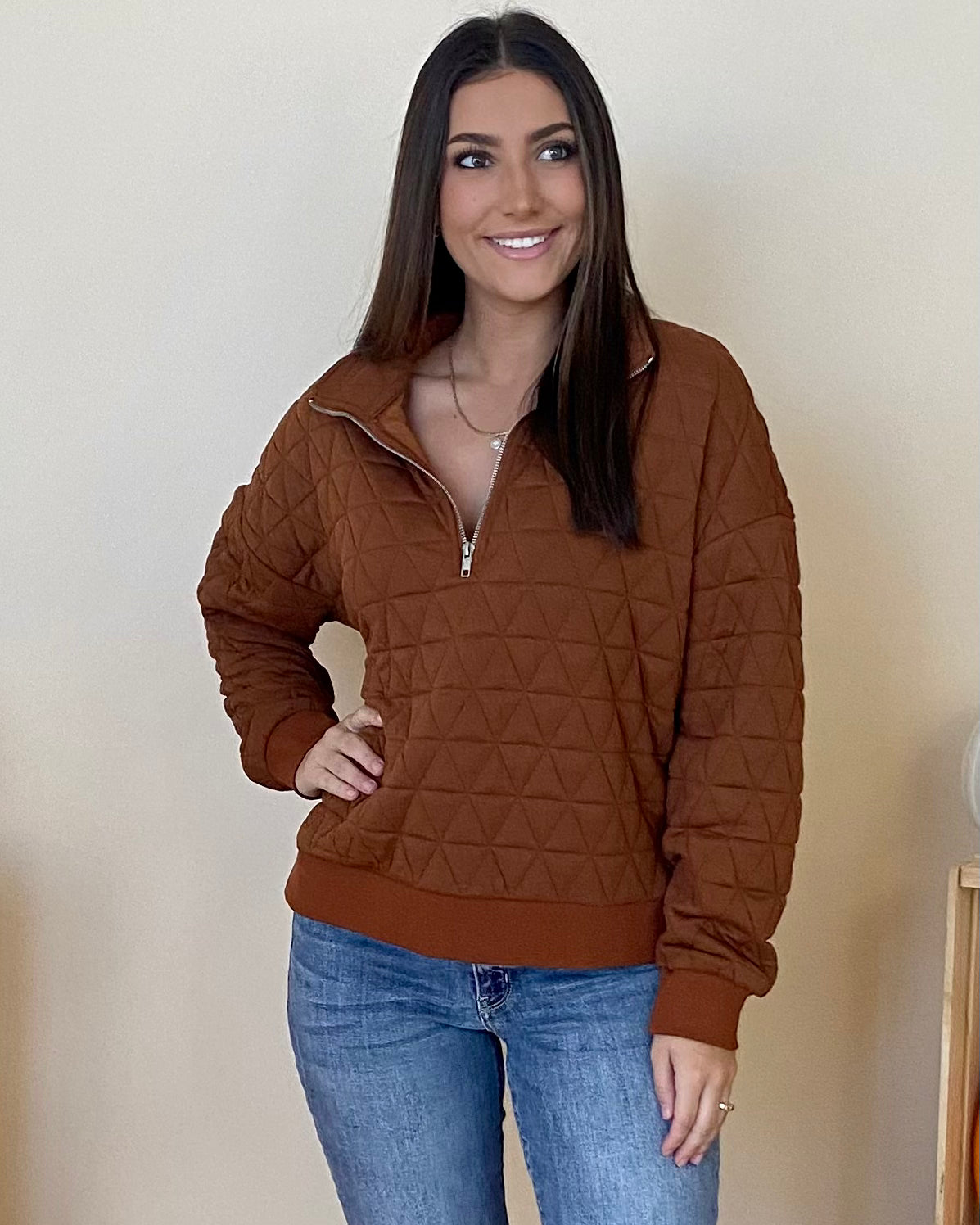 Just Say So Toffee Textured Sweatshirt-Shop-Womens-Boutique-Clothing