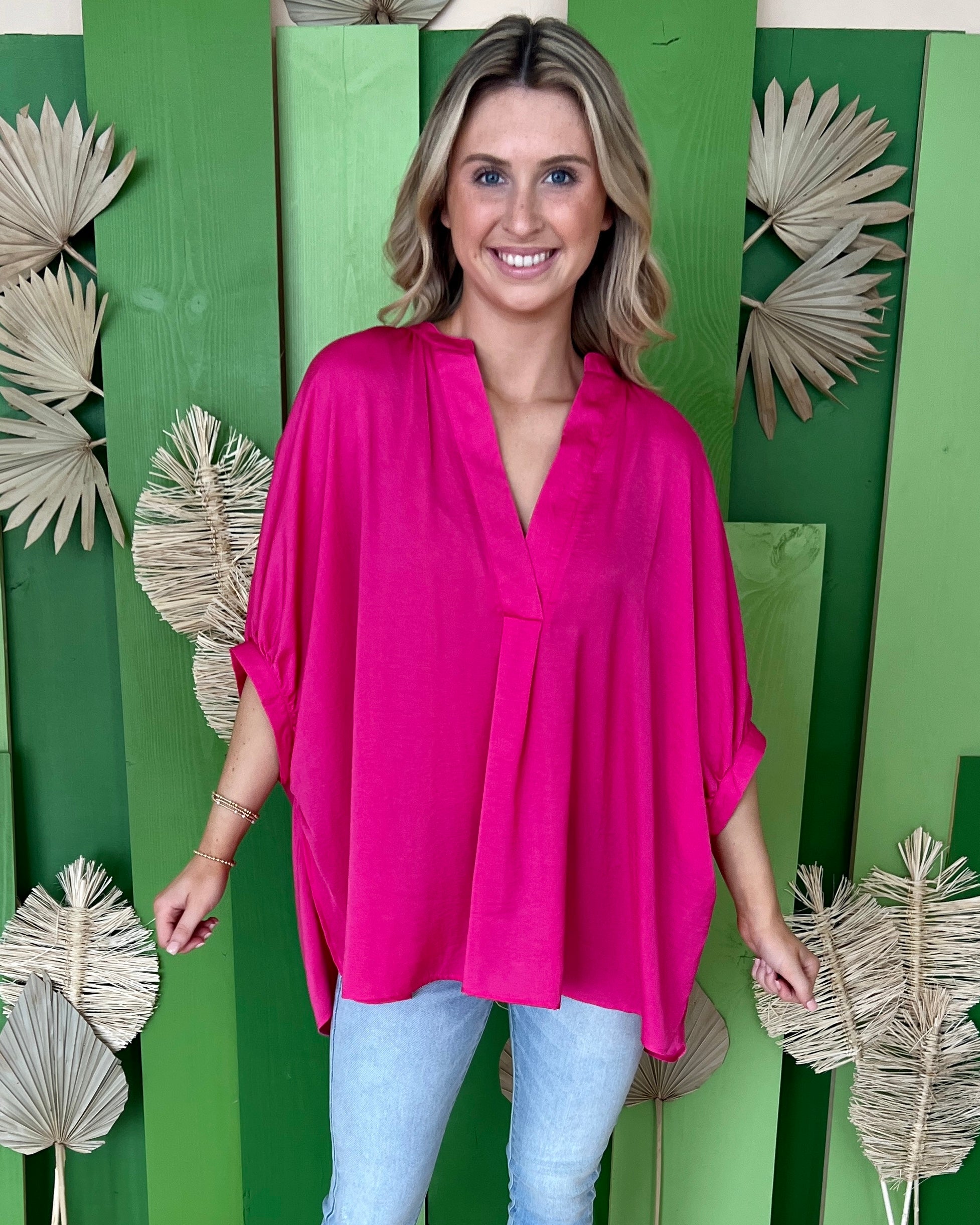Just Know Pink Split Neck Satin Top-Shop-Womens-Boutique-Clothing