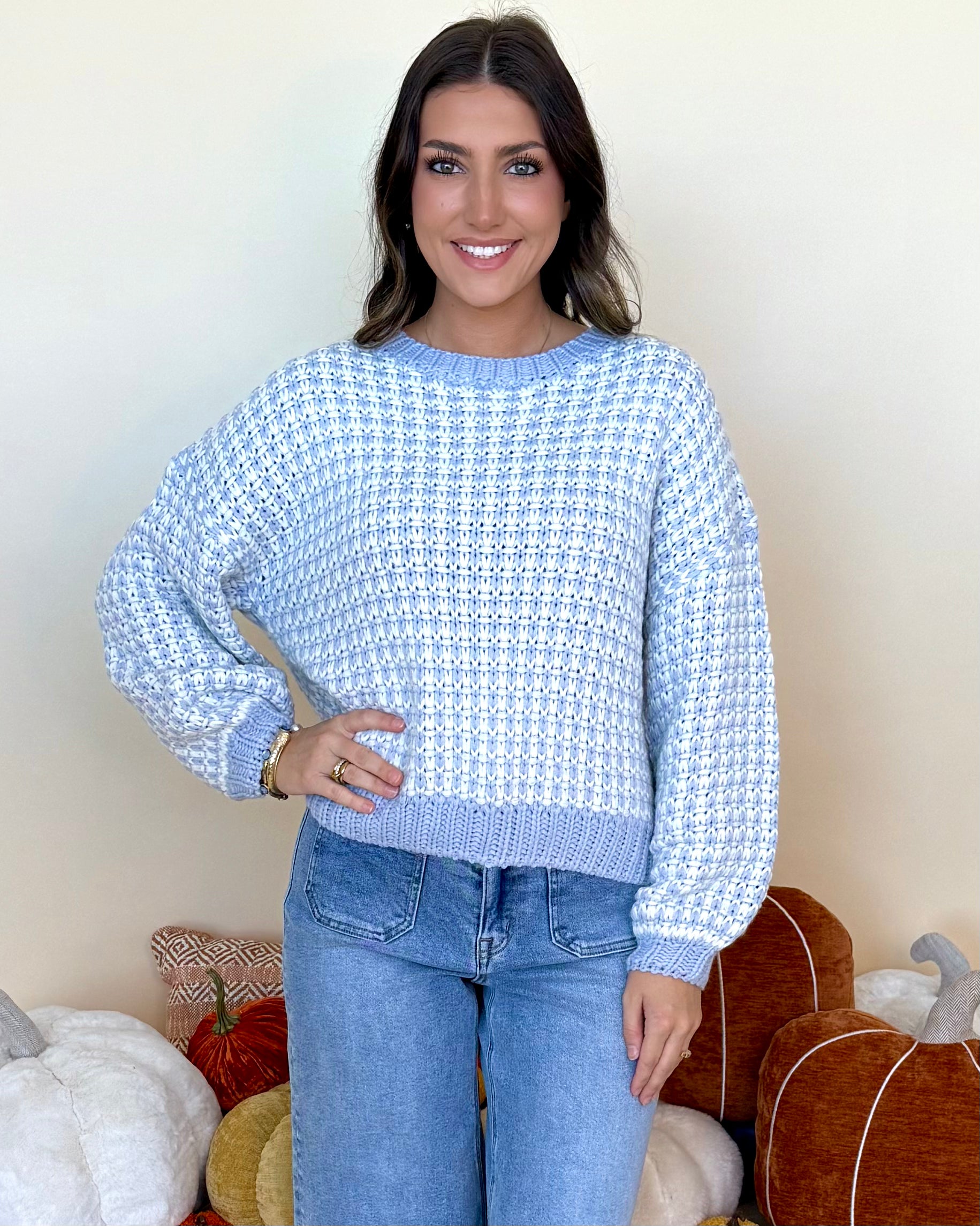 Share With Me Lt Blue/Ivory Textured Sweater-Shop-Womens-Boutique-Clothing