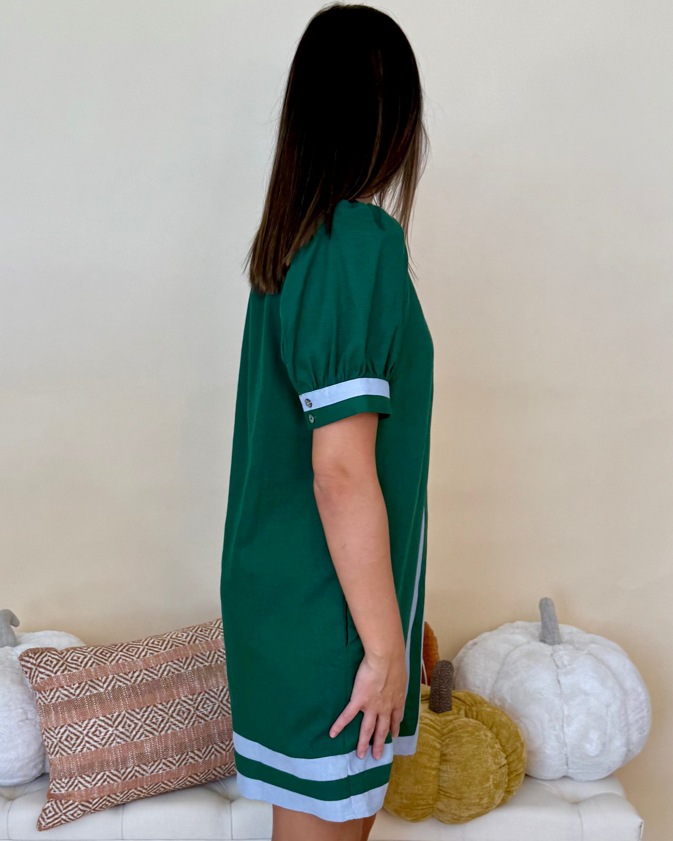 Grow Together H Green Striped Linen Dress-Shop-Womens-Boutique-Clothing