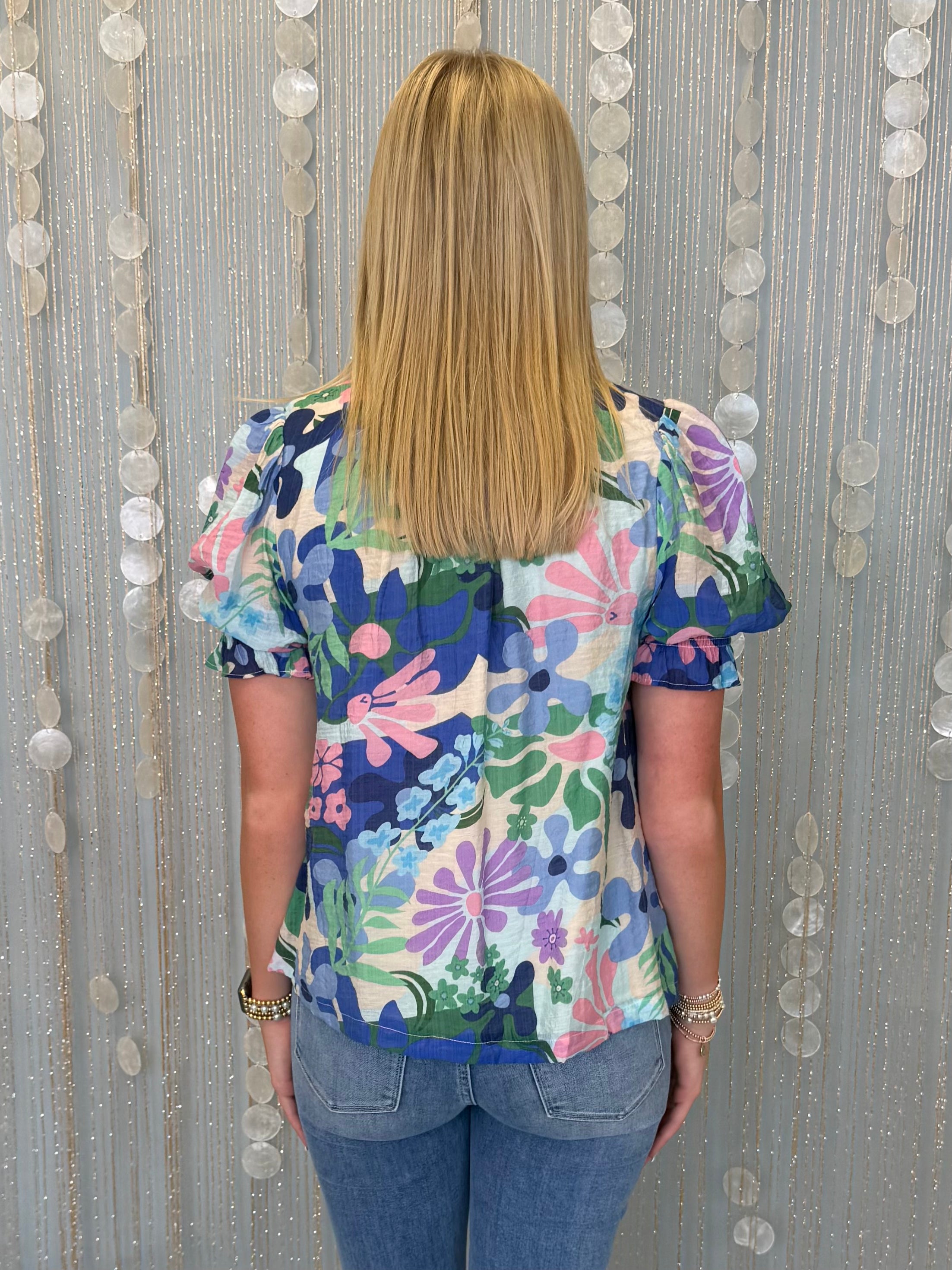 Two Steps Ahead Blue Mix Floral Button Blouse-Shop-Womens-Boutique-Clothing