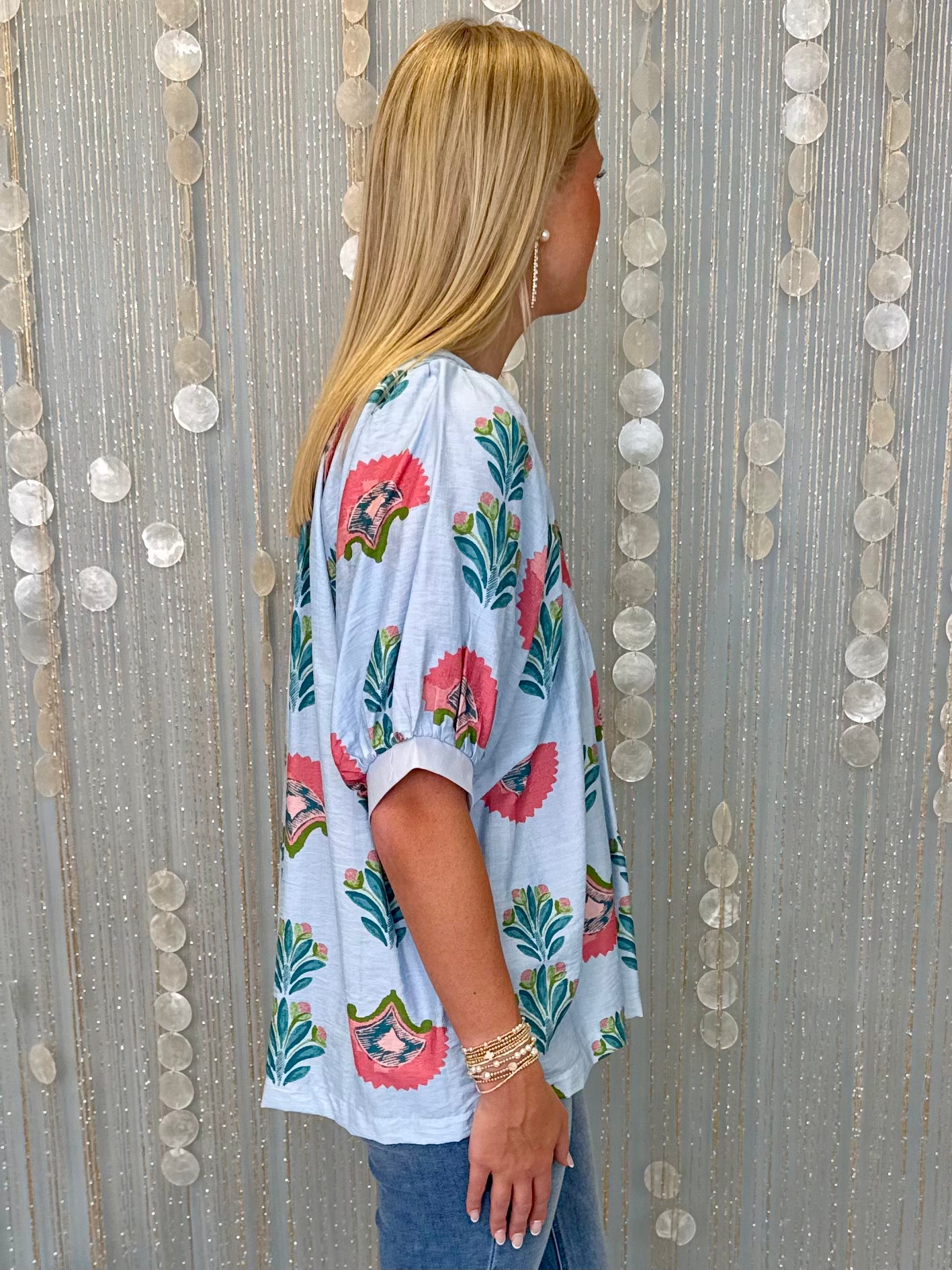 Wandering Hearts Lt. Blue Abstract Stitch Top-Shop-Womens-Boutique-Clothing
