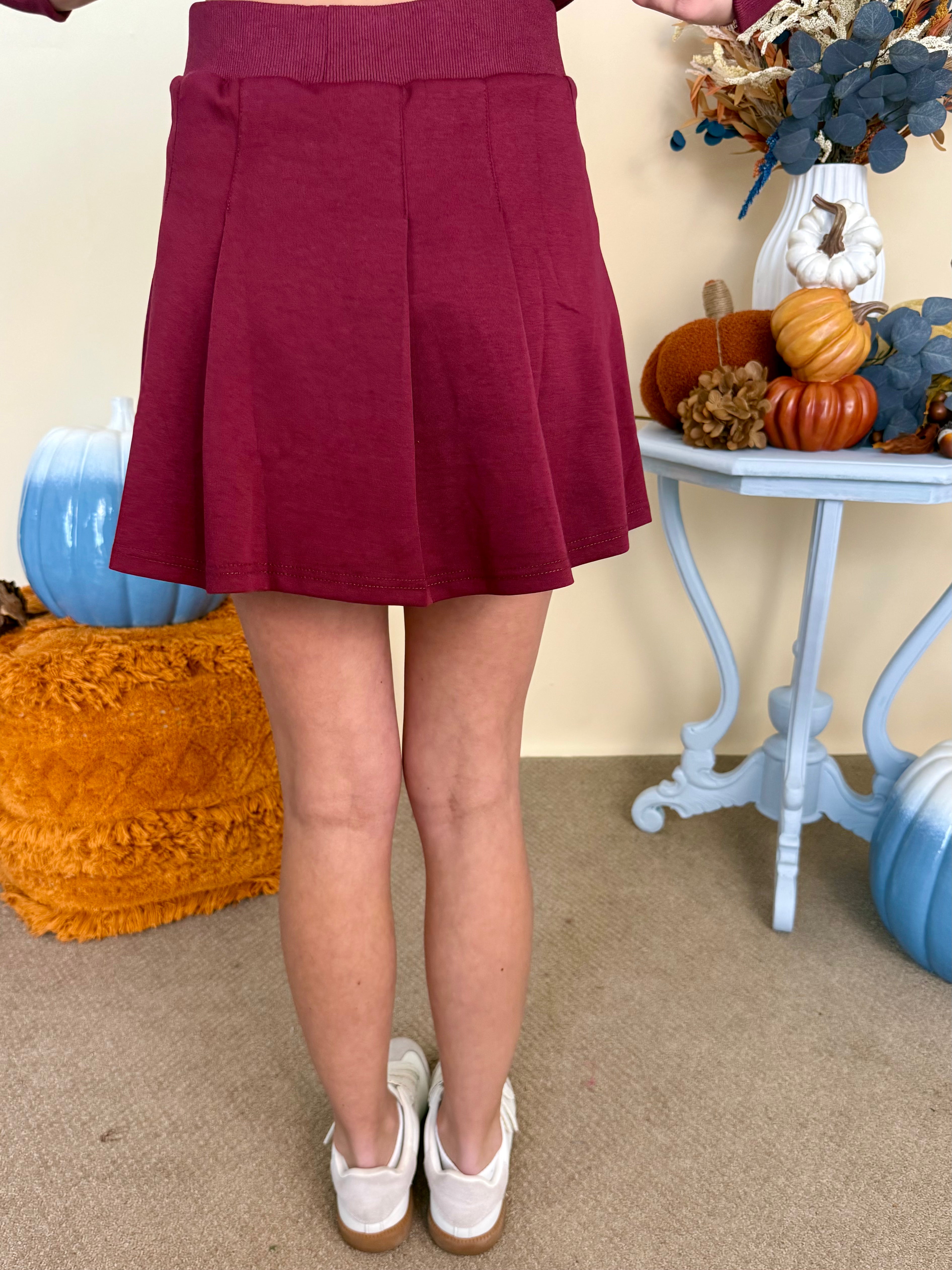 A Little Daydream Wine French Terry Pull On Skort-Shop-Womens-Boutique-Clothing