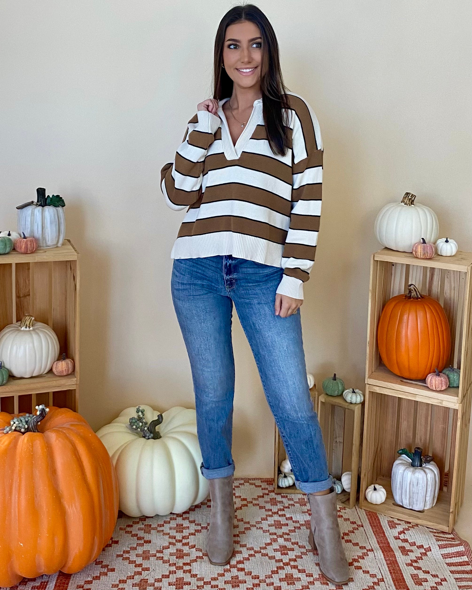 Open Spaces Mocha Striped Sweater-Shop-Womens-Boutique-Clothing