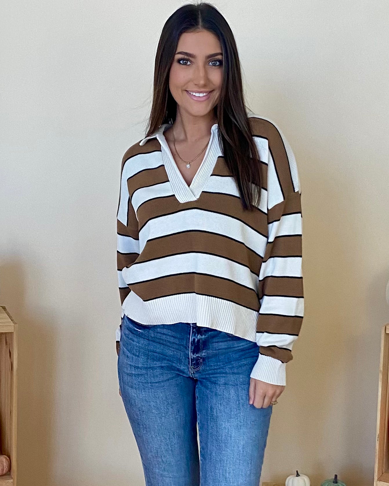 Open Spaces Mocha Striped Sweater-Shop-Womens-Boutique-Clothing