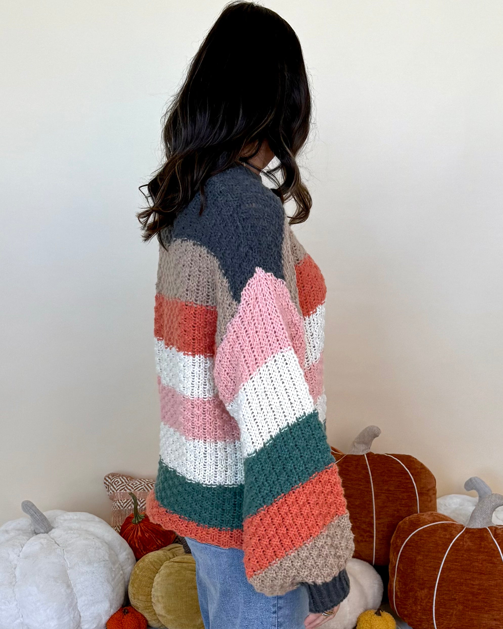 Kind Soul Charcoal/Teal Combo Stripe Sweater-Shop-Womens-Boutique-Clothing